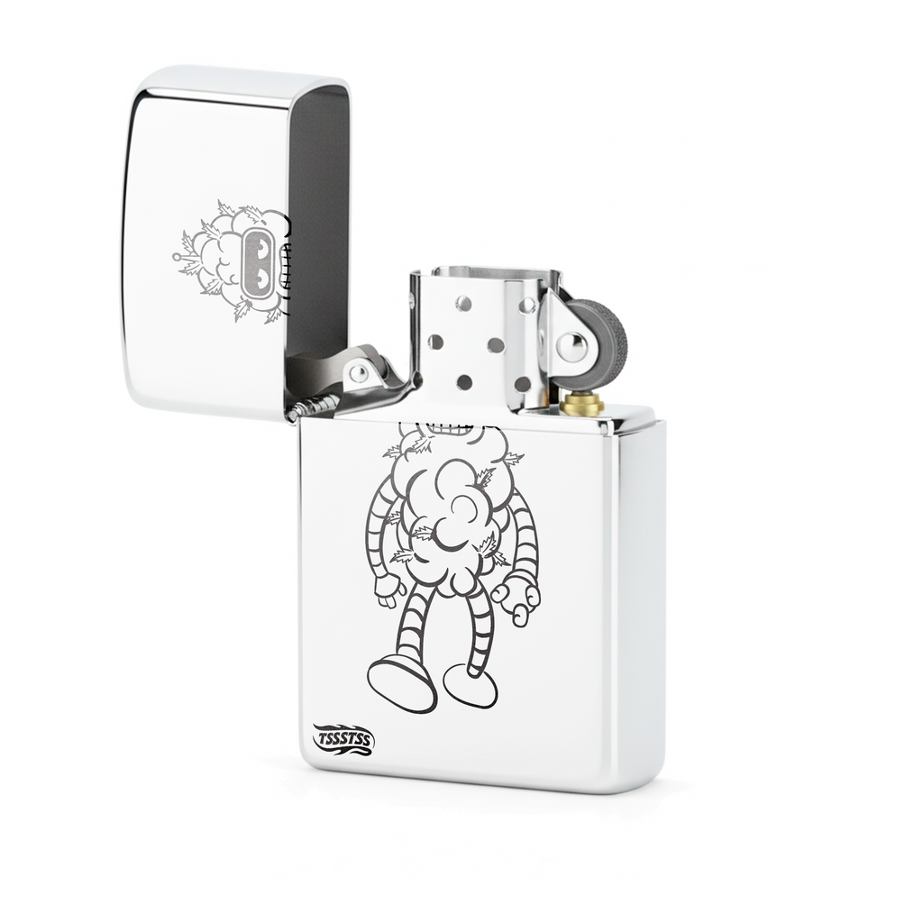 Isqueiro Cromado Polido 'Blender Budz' detalhe 2