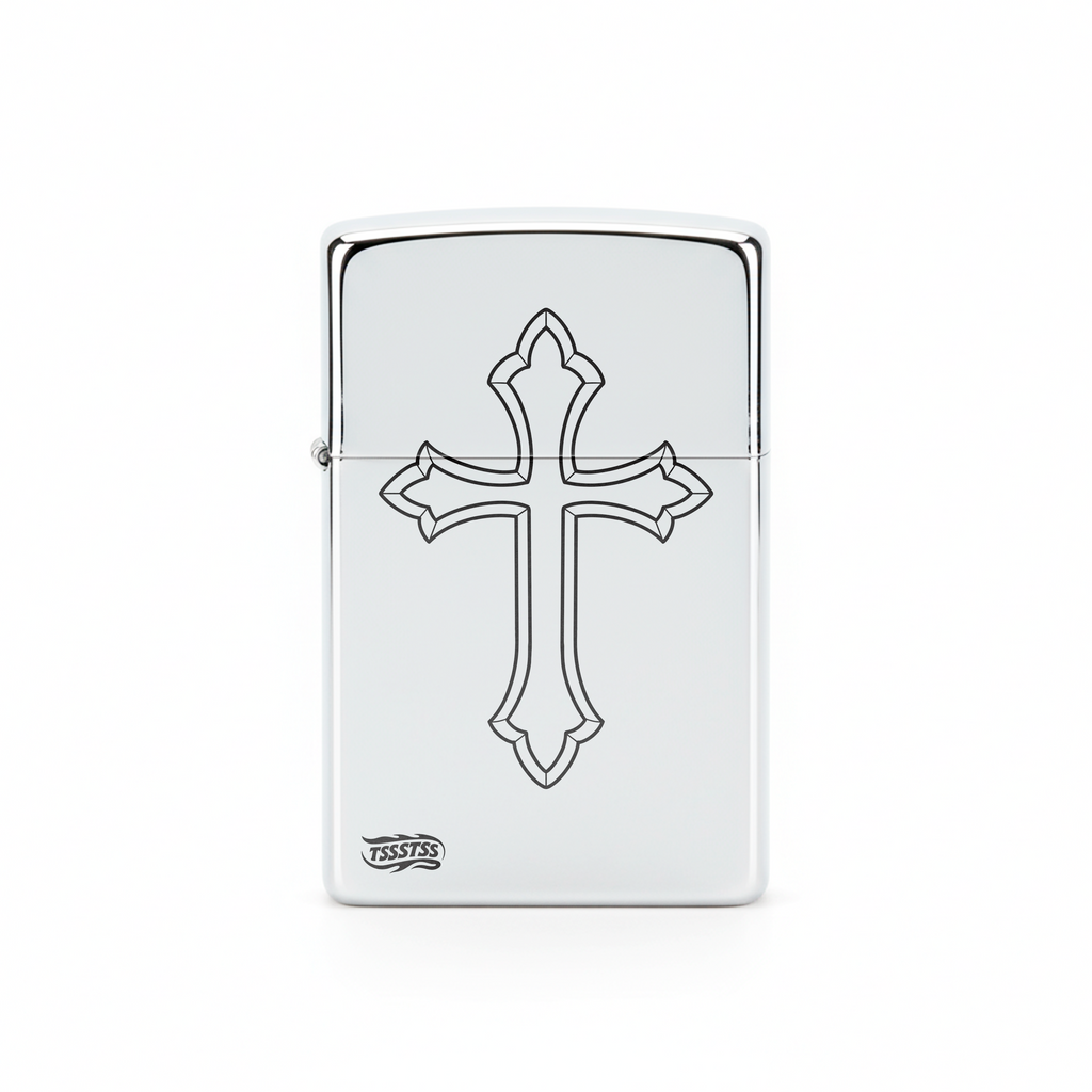 Isqueiro Cromado Polido 'Cruz Classica'