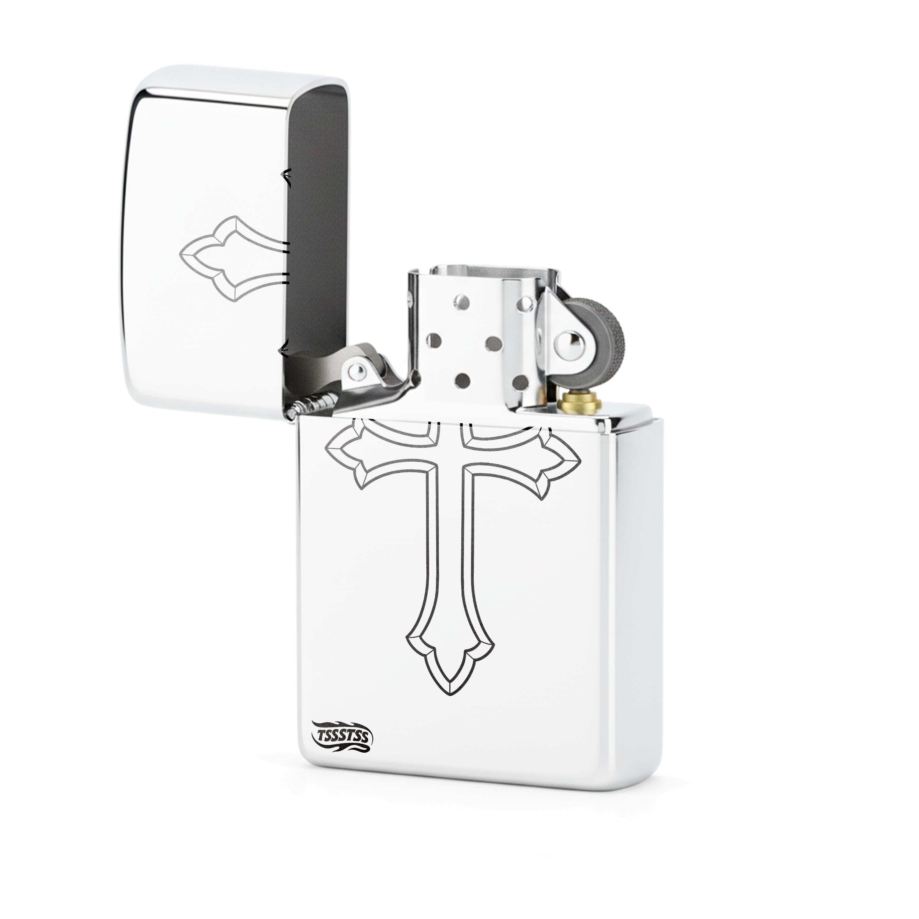 Isqueiro Cromado Polido 'Cruz Classica'