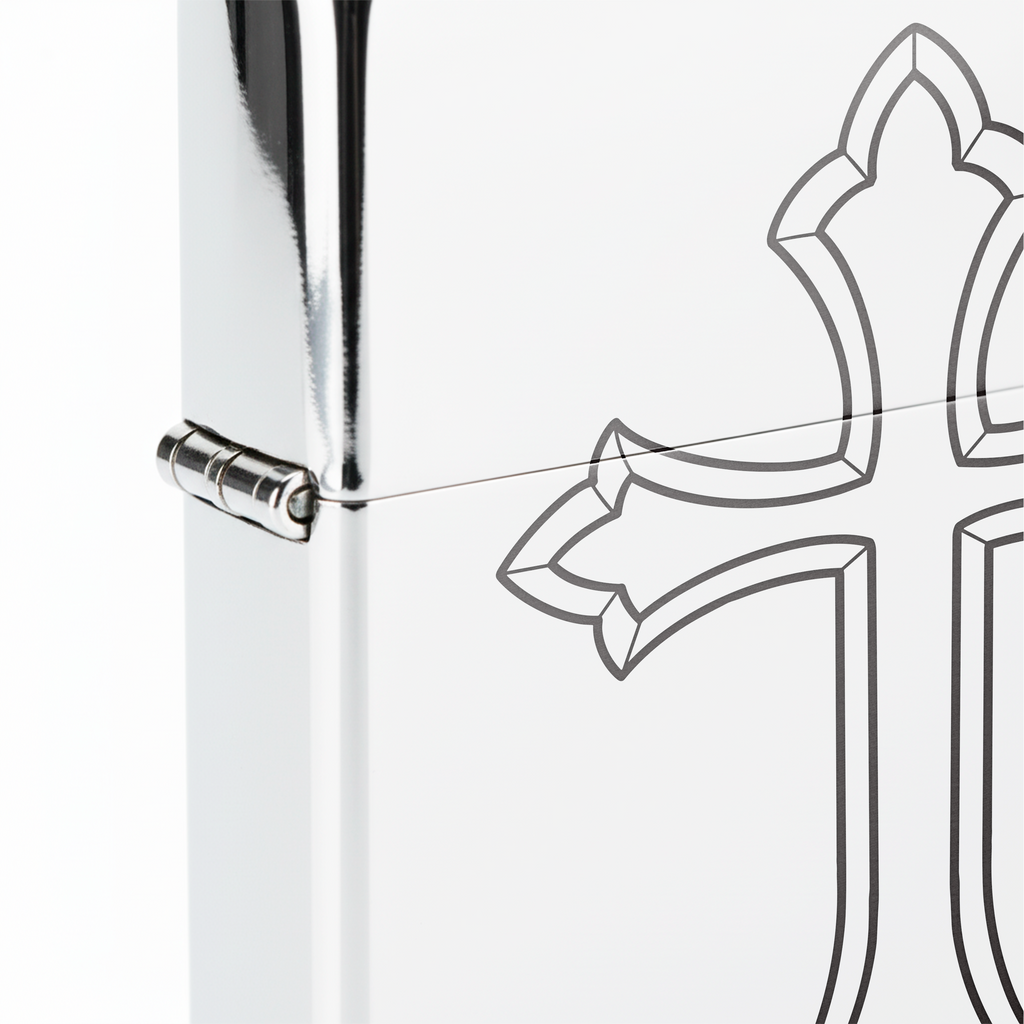 Isqueiro Cromado Polido 'Cruz Classica' detalhe 5