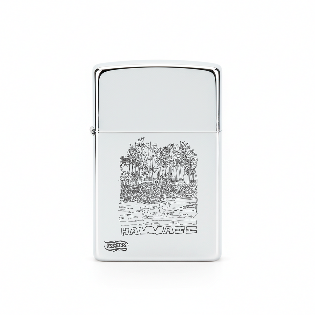 Isqueiro Cromado Polido 'Hawaii Palms'