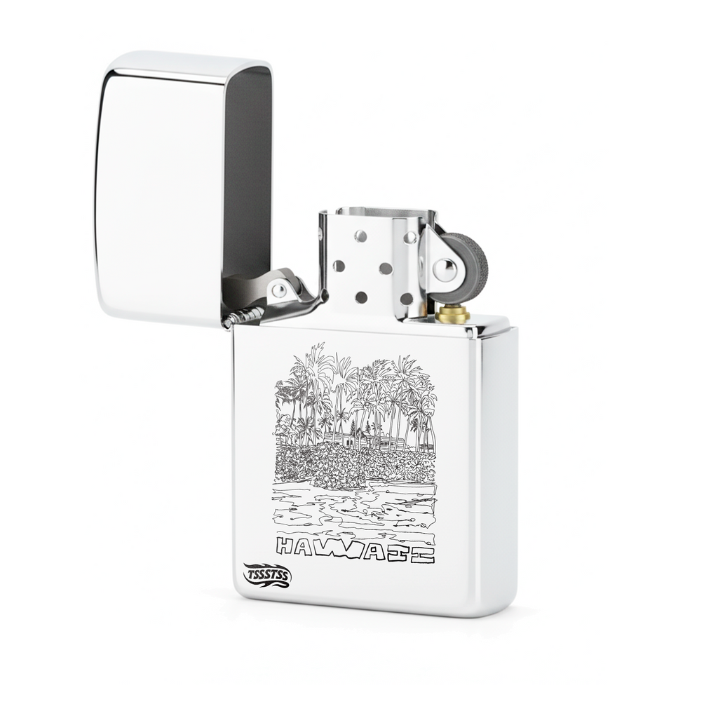 Isqueiro Cromado Polido 'Hawaii Palms'