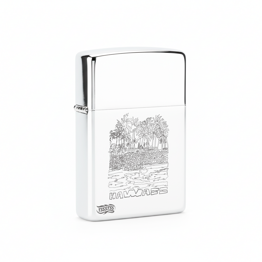 Isqueiro Cromado Polido 'Hawaii Palms' detalhe 3