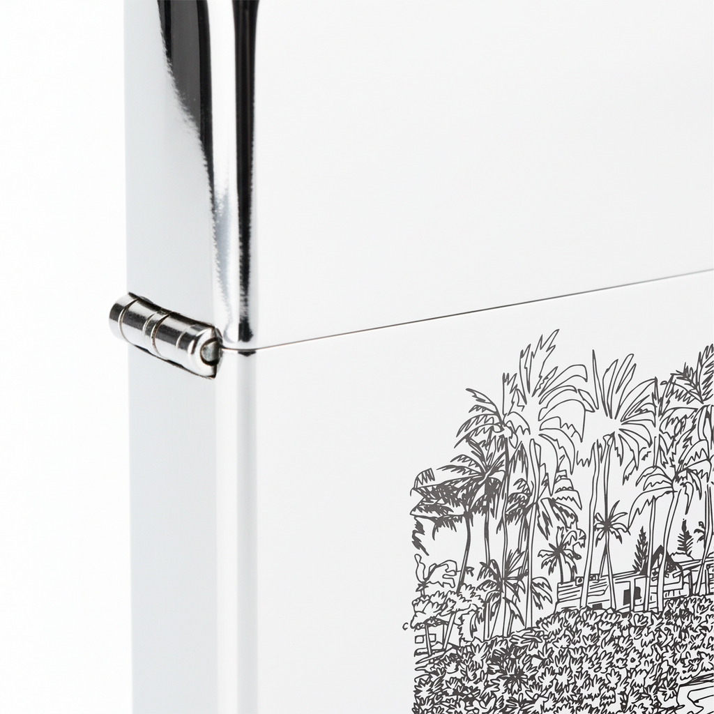 Isqueiro Cromado Polido 'Hawaii Palms' detalhe 5