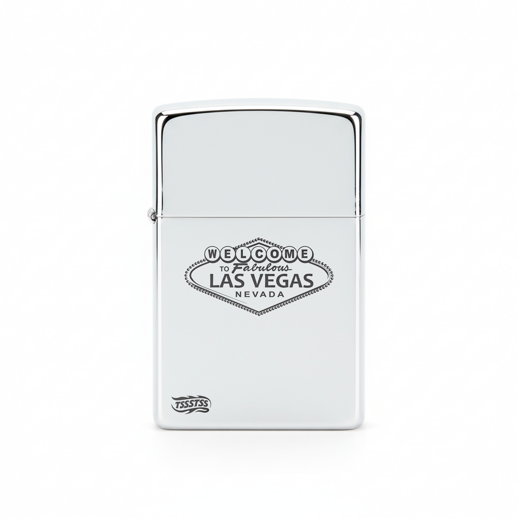 Isqueiro Cromado Polido 'Welcome to Las Vegas'