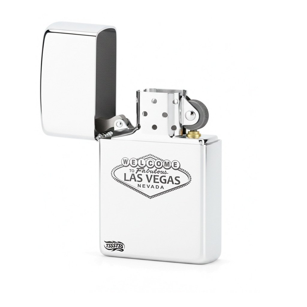 Isqueiro Cromado Polido 'Welcome to Las Vegas'