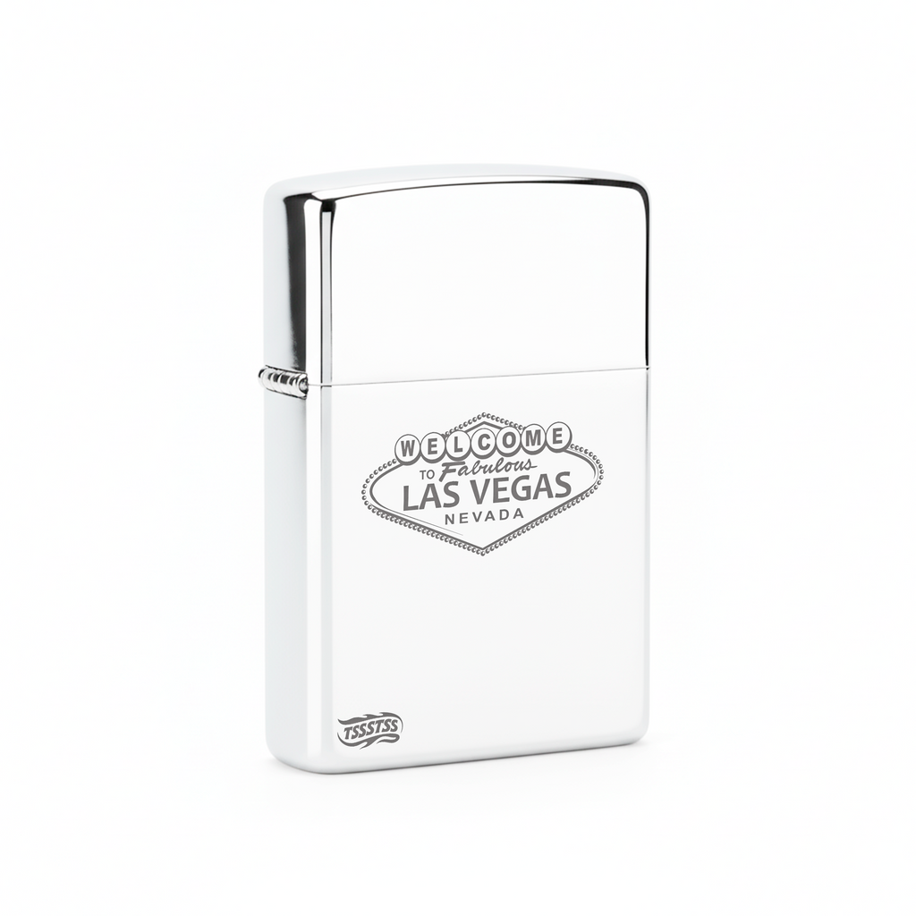 Isqueiro Cromado Polido 'Welcome to Las Vegas'