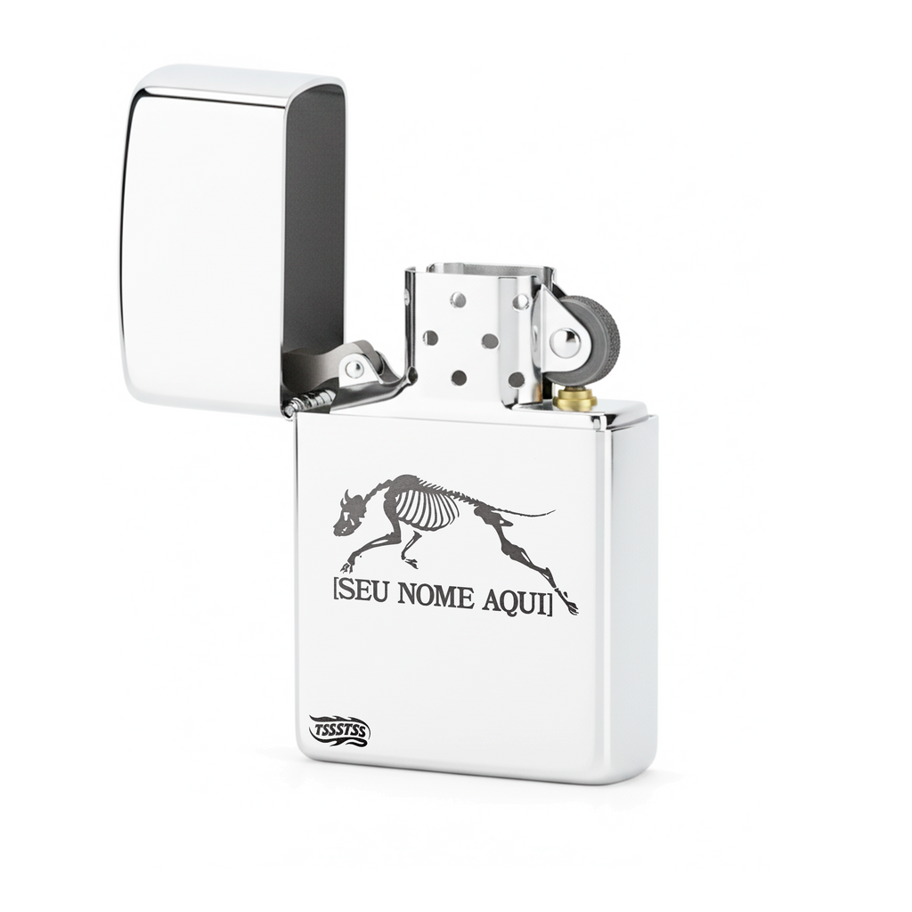 Isqueiro Cromado Personalizado 'Dogteryx' detalhe 2