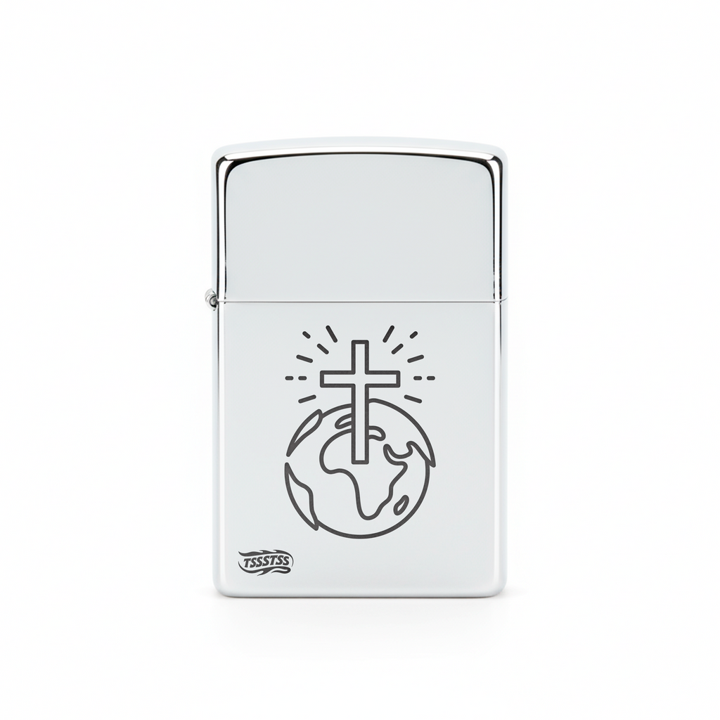 Isqueiro Cromado Polido 'Paz Mundial'