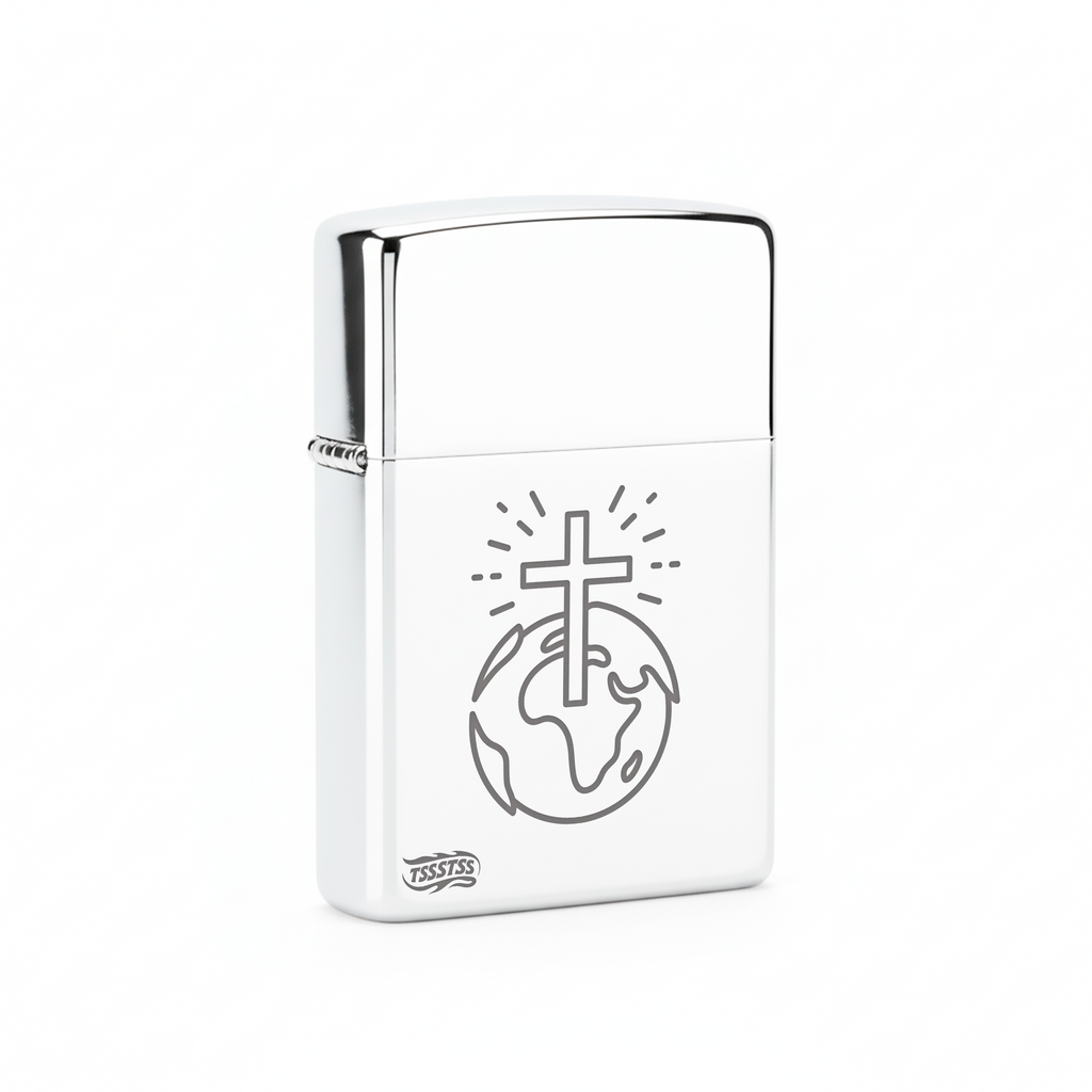 Isqueiro Cromado Polido 'Paz Mundial' detalhe 3