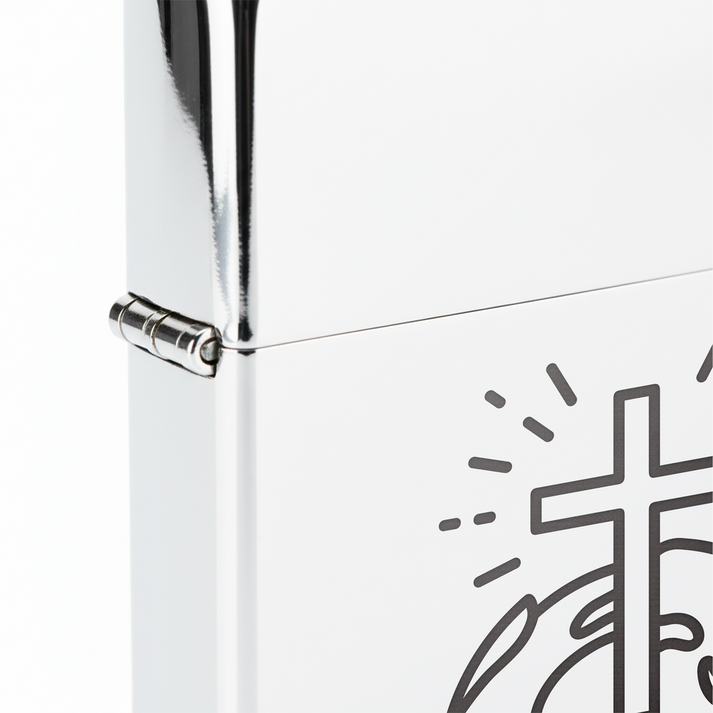 Isqueiro Cromado Polido 'Paz Mundial' detalhe 5