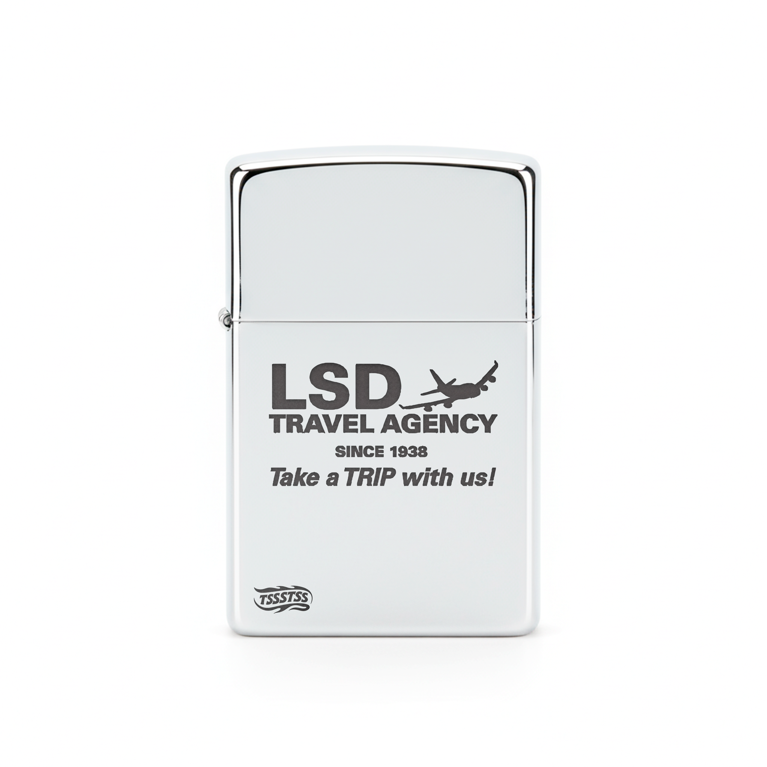 Isqueiro Cromado Polido 'Take A Trip With Us'