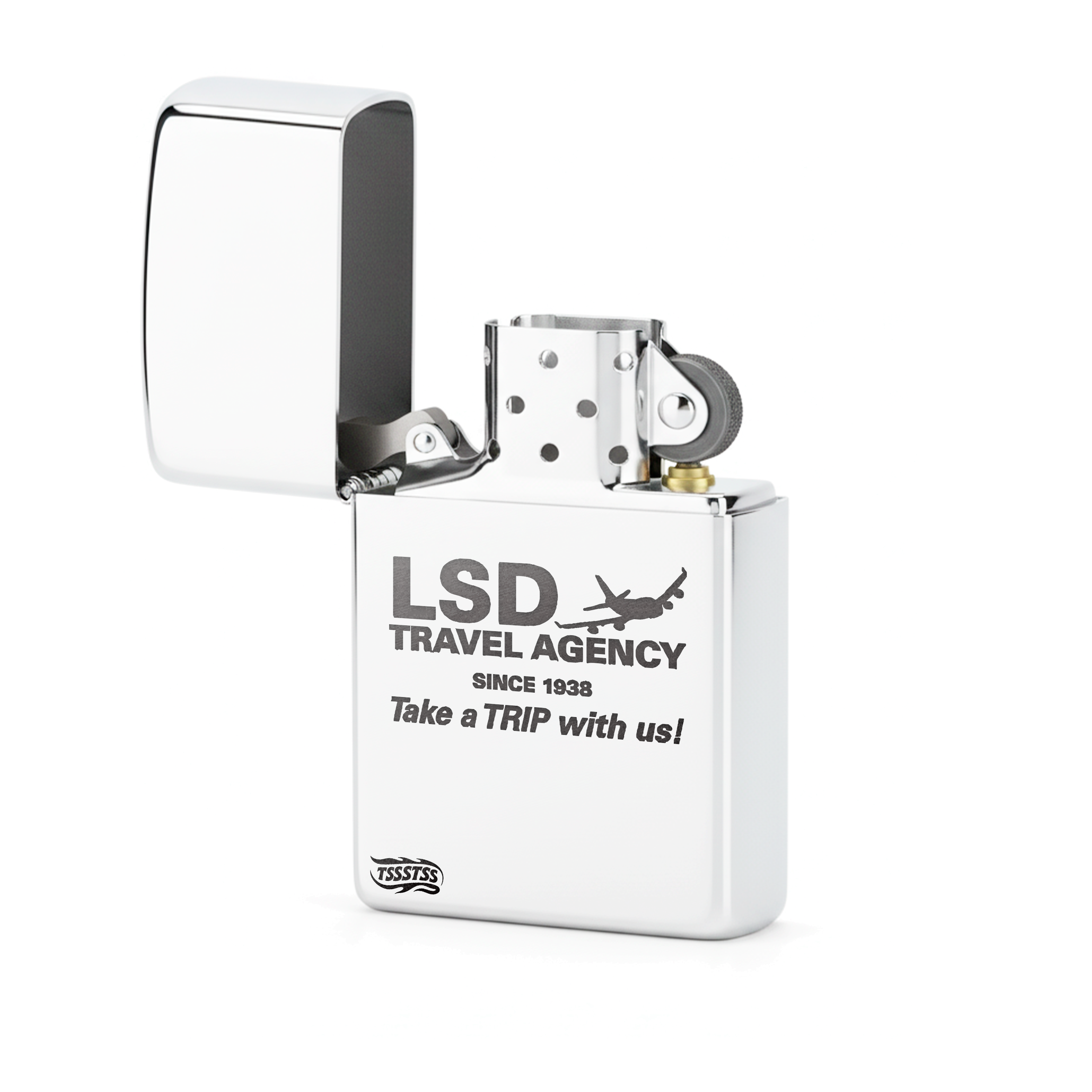 Isqueiro Cromado Polido 'Take A Trip With Us'