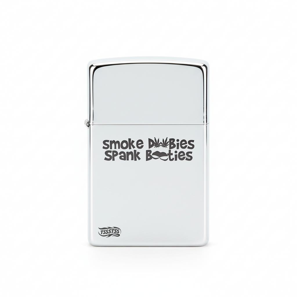 Isqueiro Cromado Polido 'Smoke D00bies Spank B00ties'