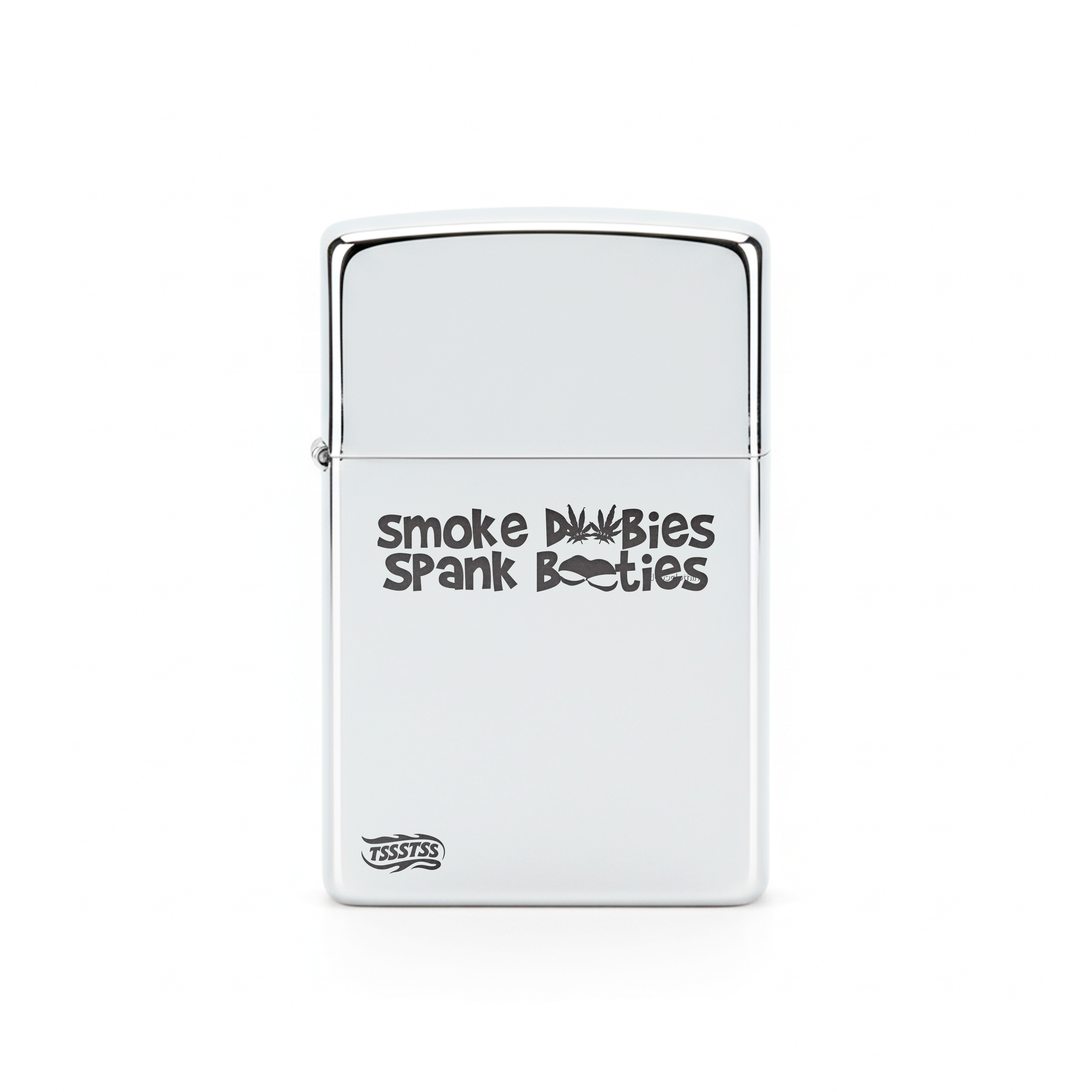 Isqueiro Cromado Polido 'Smoke D00bies Spank B00ties'