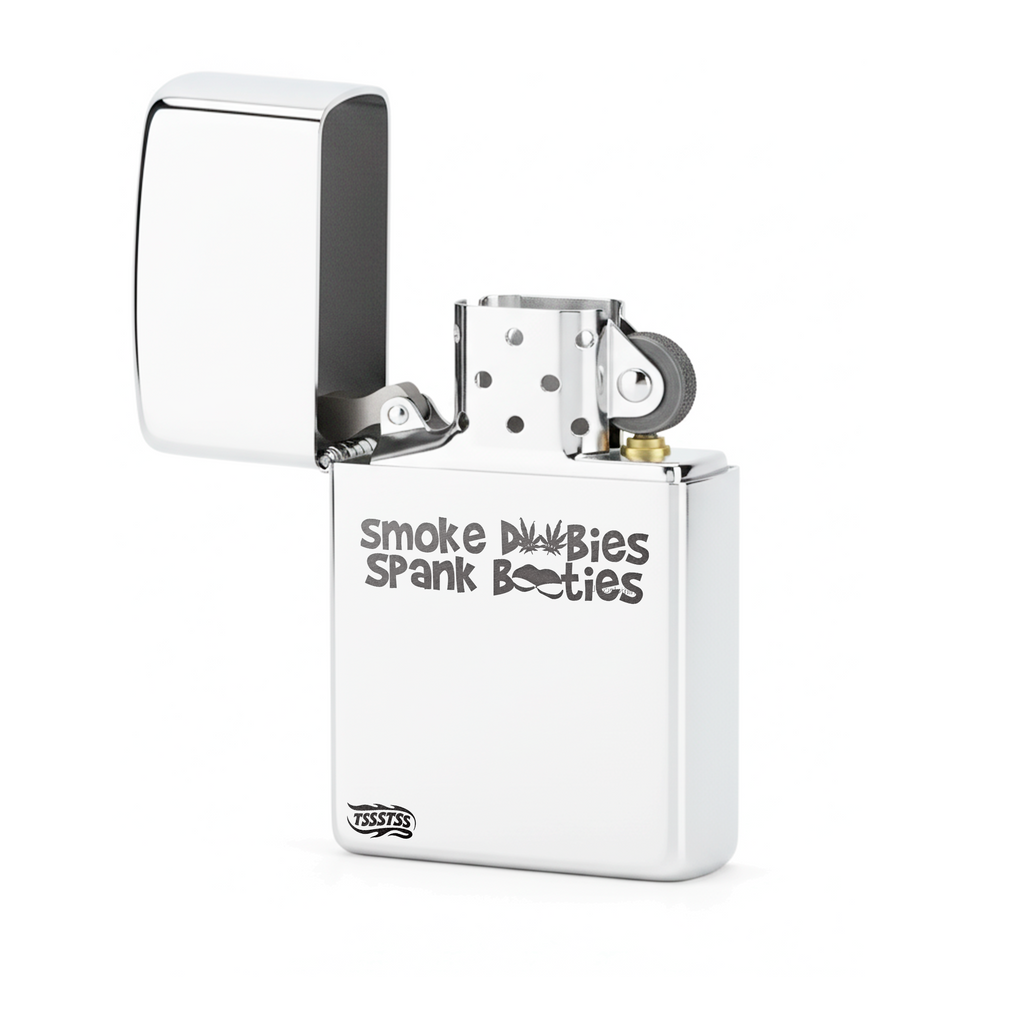 Isqueiro Cromado Polido 'Smoke D00bies Spank B00ties'