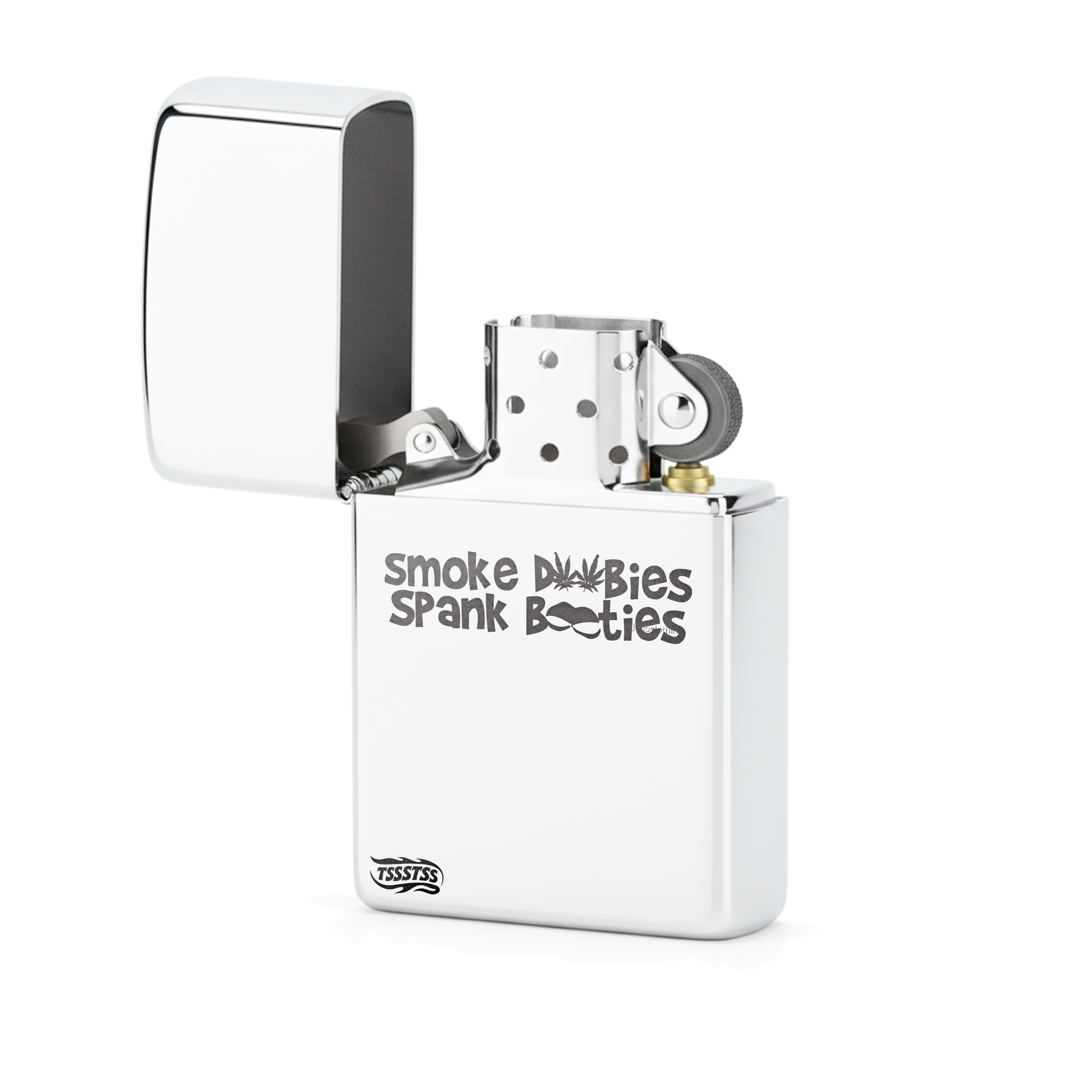 Isqueiro Cromado Polido 'Smoke D00bies Spank B00ties'