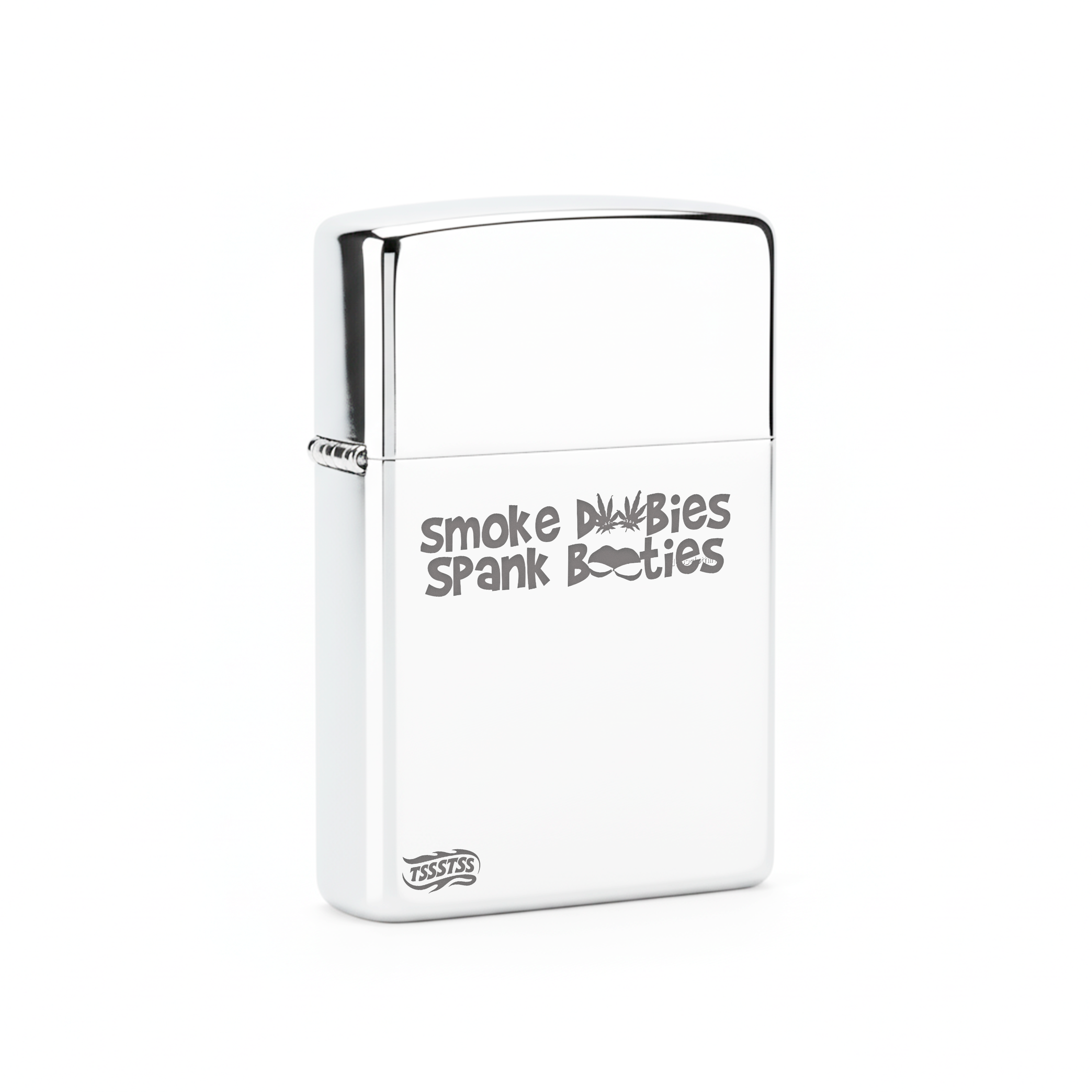 Isqueiro Cromado Polido 'Smoke D00bies Spank B00ties'