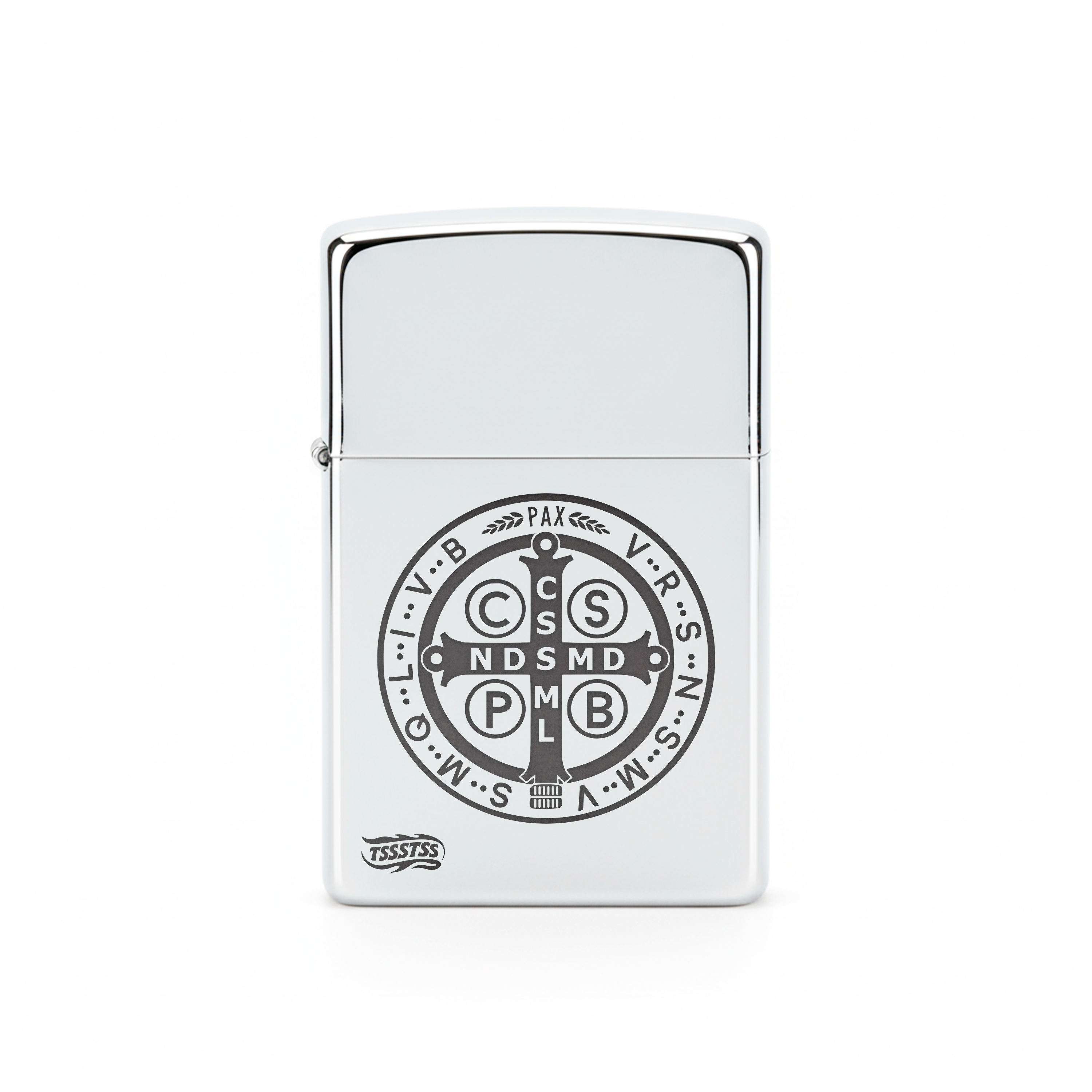 Isqueiro Cromado Polido 'Medalha de São Bento'