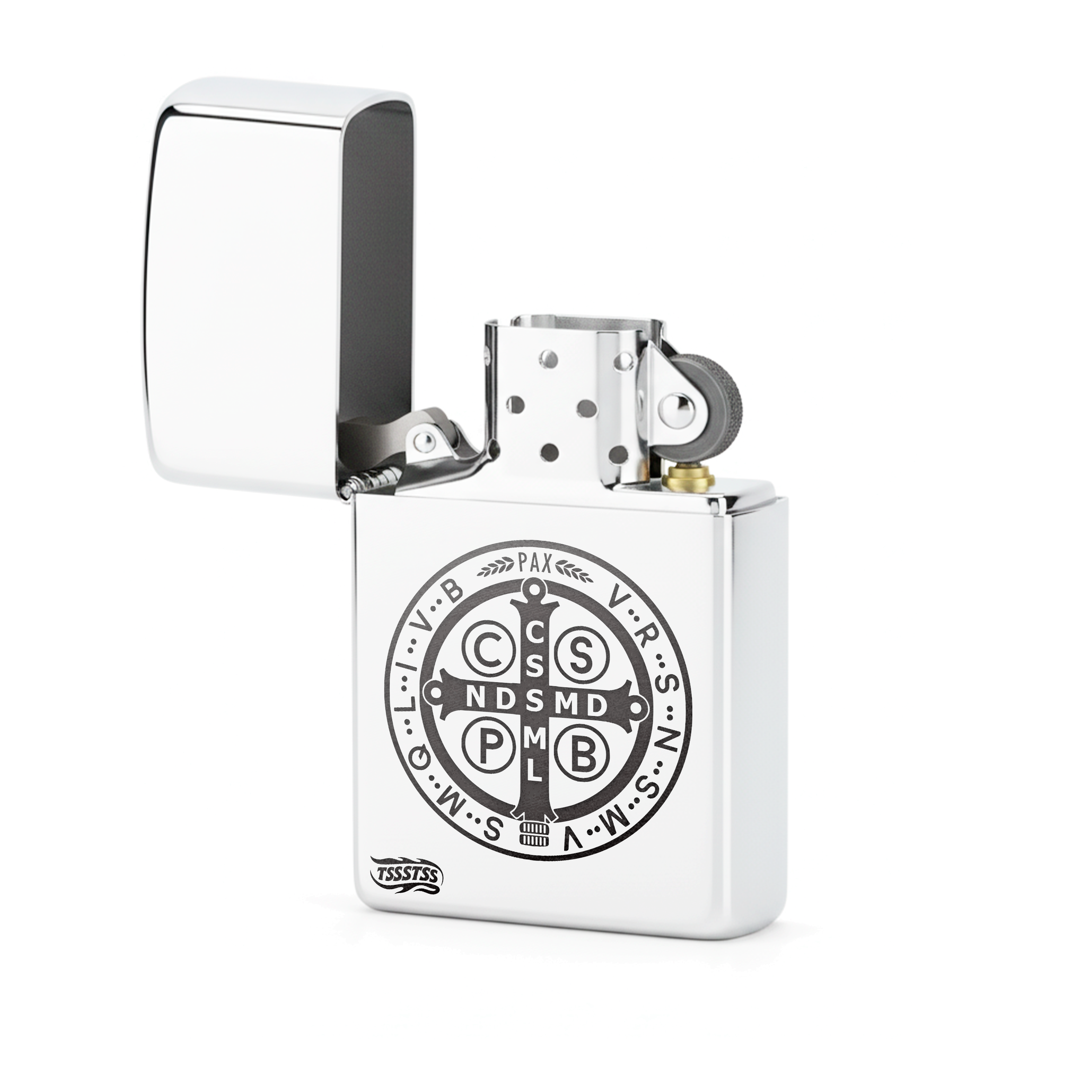 Isqueiro Cromado Polido 'Medalha de São Bento'