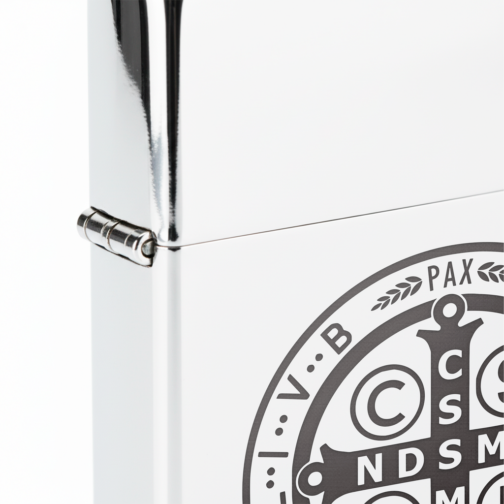 Isqueiro Cromado Polido 'Medalha de São Bento'