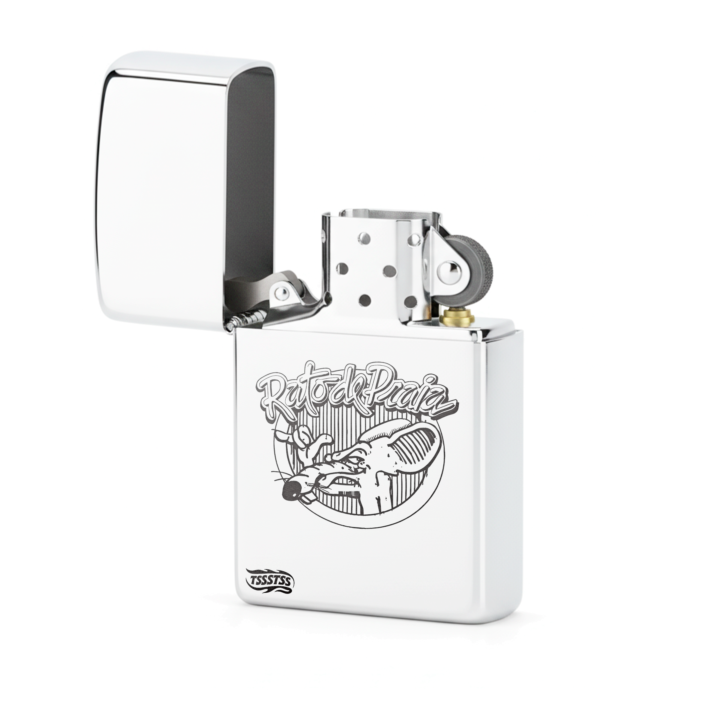 Isqueiro Cromado Polido 'Rato de Praia'