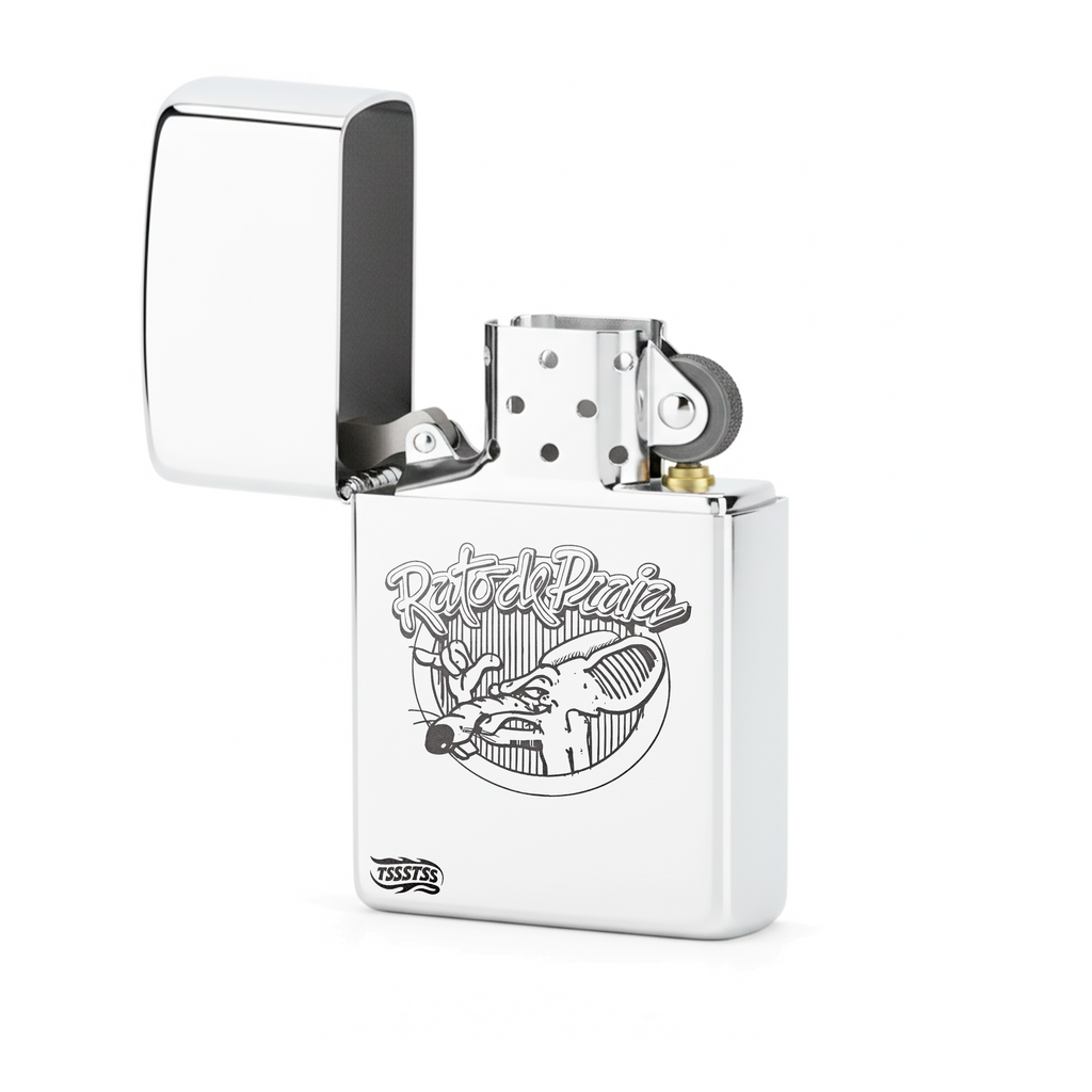 Isqueiro Cromado Polido 'Rato de Praia' detalhe 2