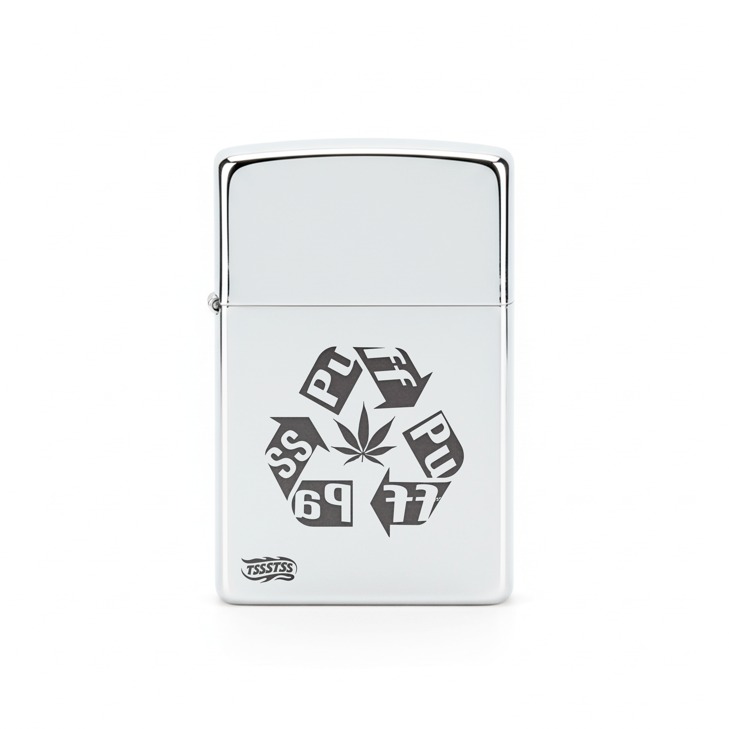 Isqueiro Cromado Polido 'Puff Puff Pass'