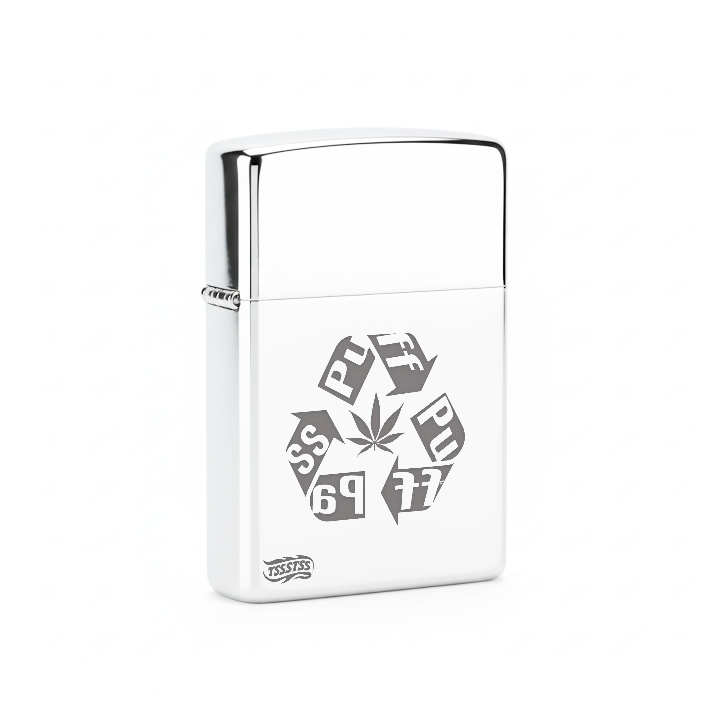 Isqueiro Cromado Polido 'Puff Puff Pass'