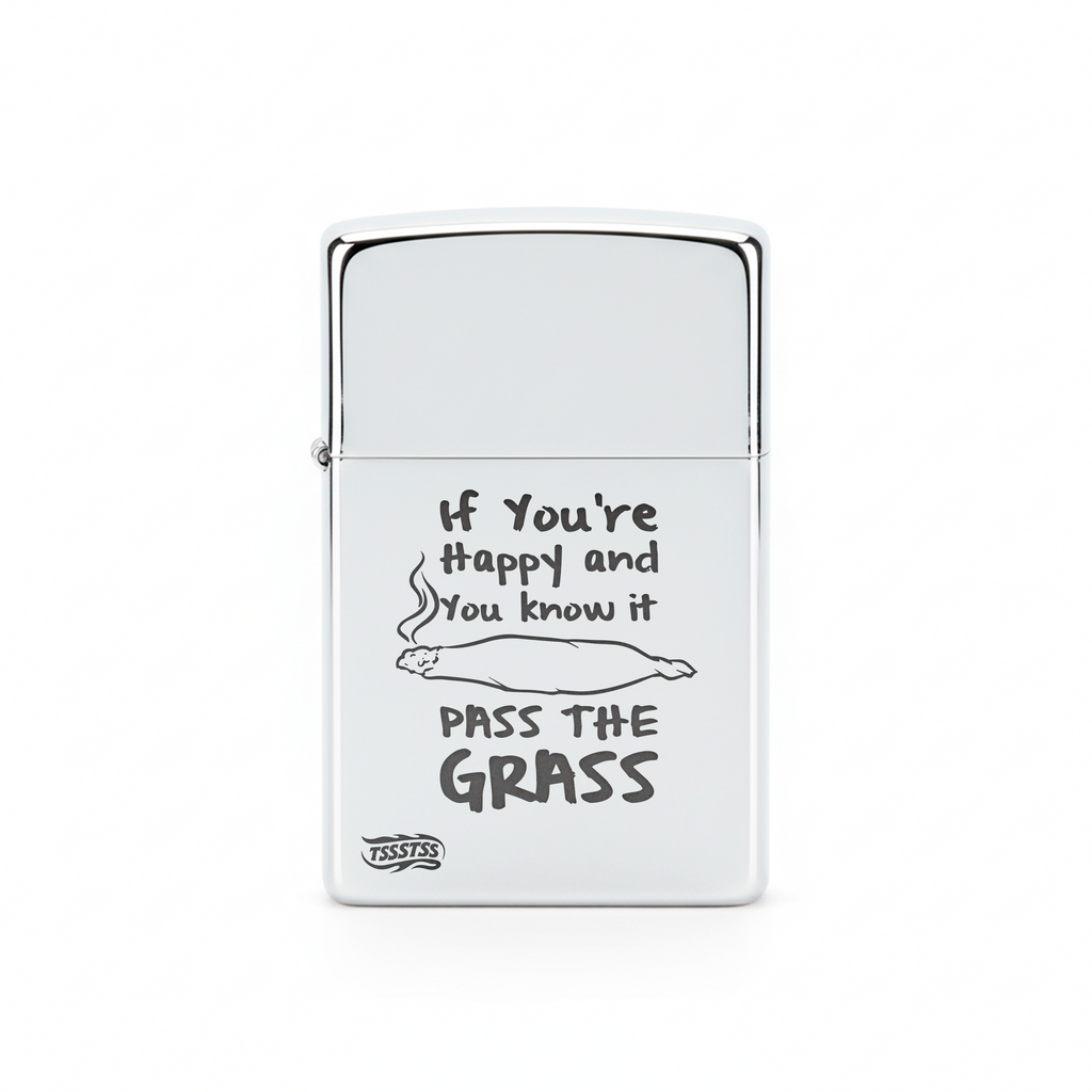 Isqueiro Cromado Polido 'Pass The Grass'