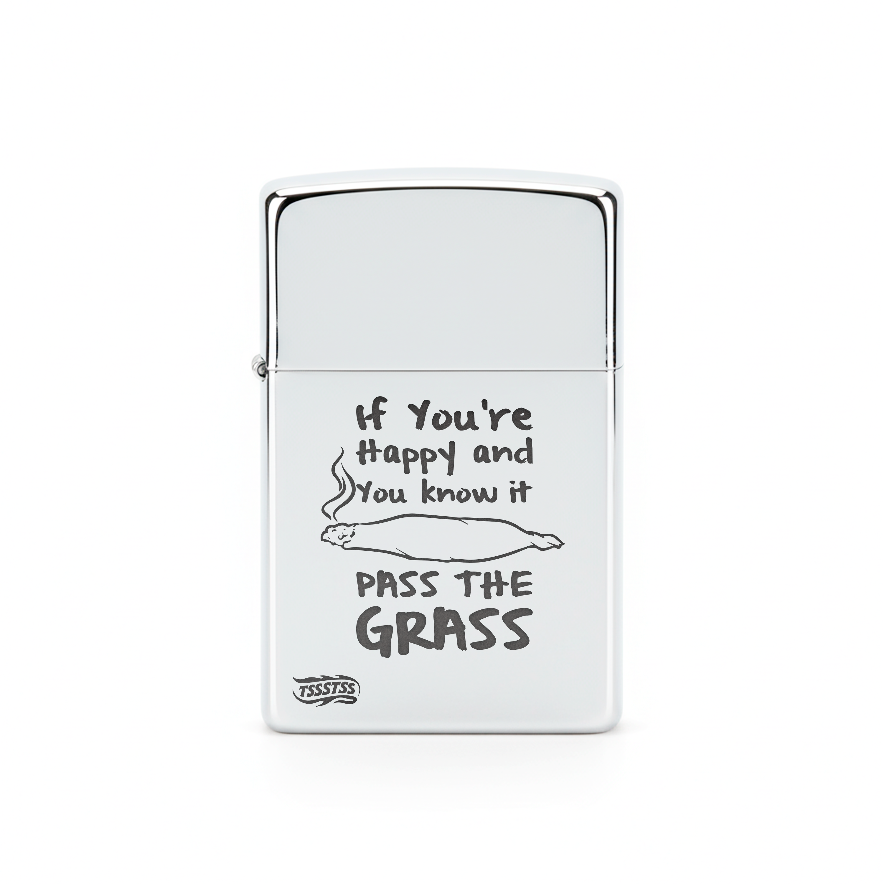 Isqueiro Cromado Polido 'Pass The Grass'