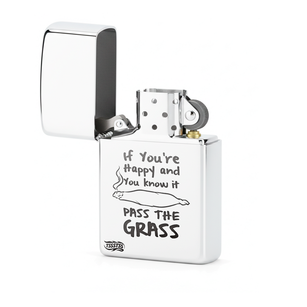 Isqueiro Cromado Polido 'Pass The Grass'