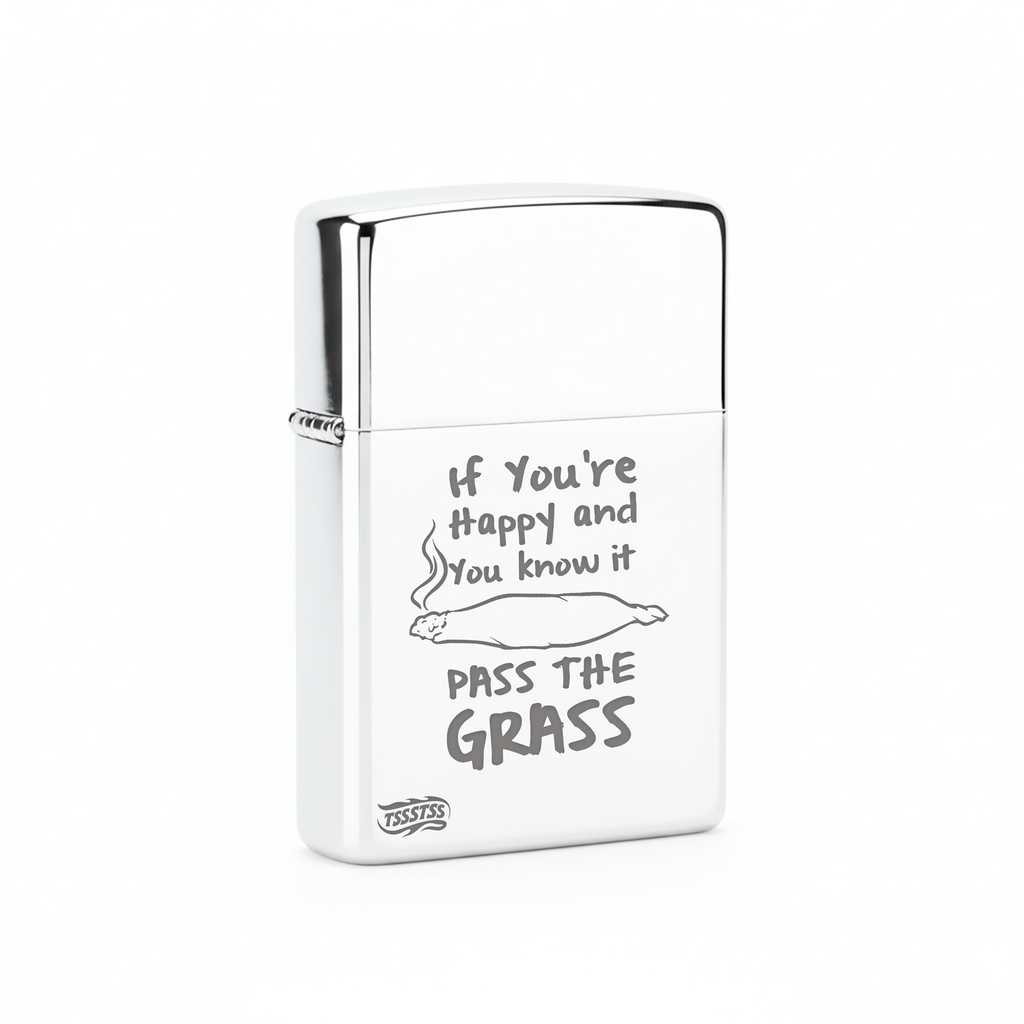 Isqueiro Cromado Polido 'Pass The Grass'