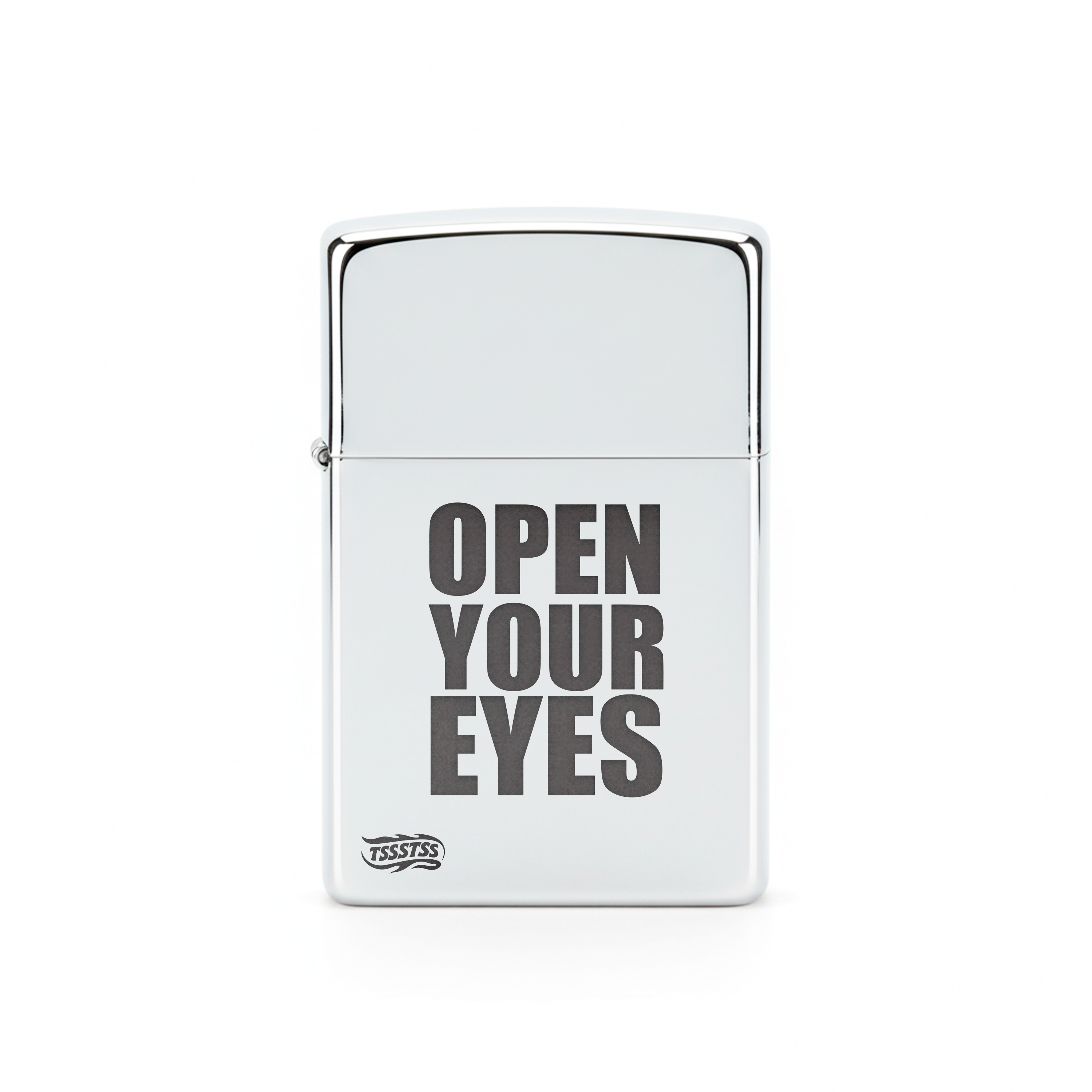 Isqueiro Cromado Polido 'Open Your Eyes'