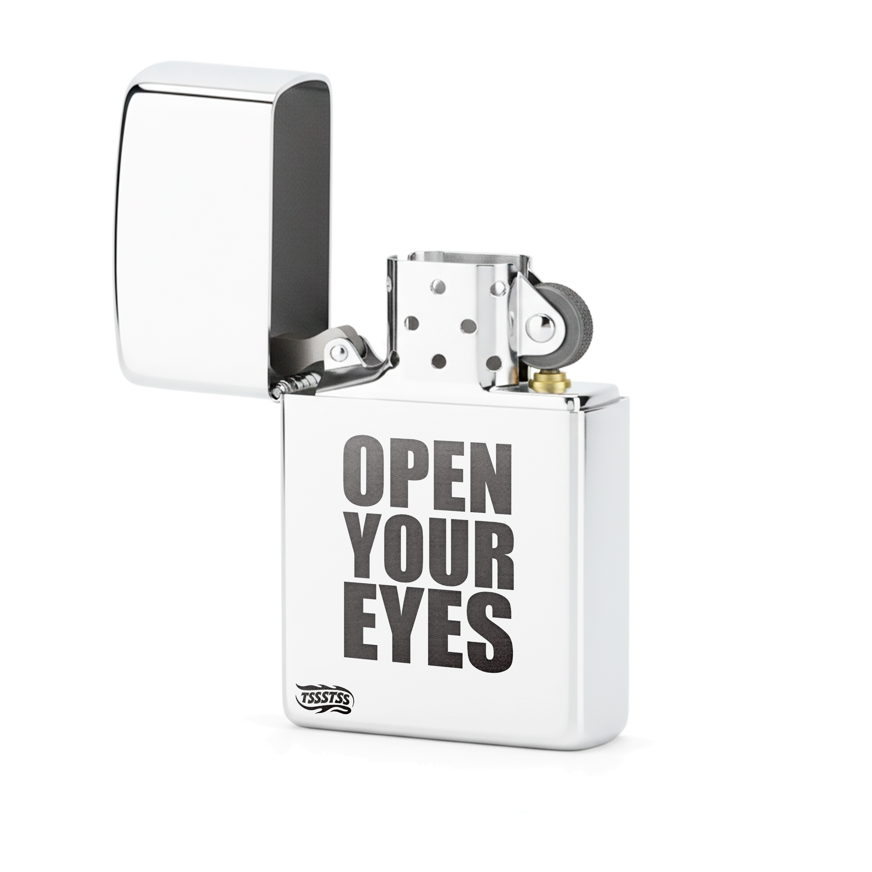 Isqueiro Cromado Polido 'Open Your Eyes'