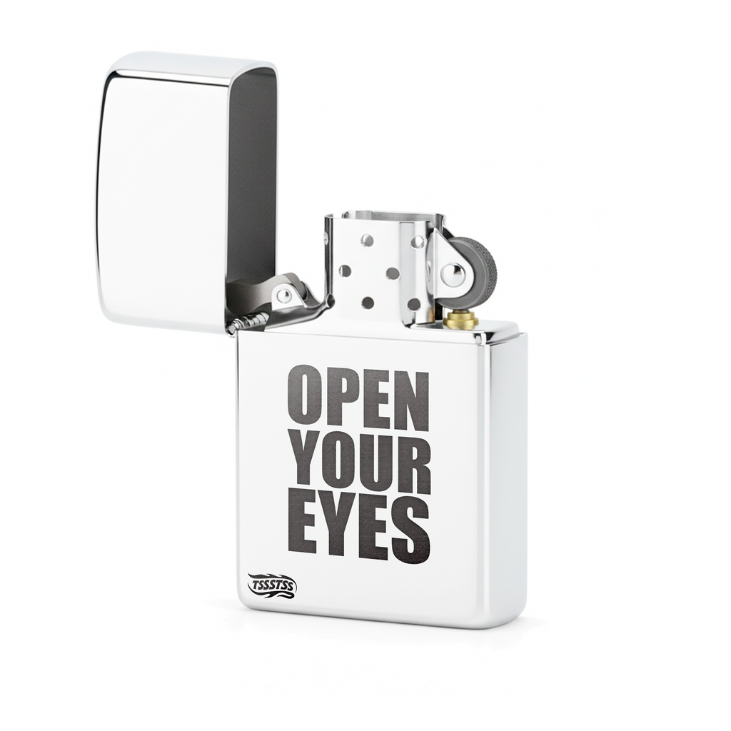 Isqueiro Cromado Polido 'Open Your Eyes' detalhe 2