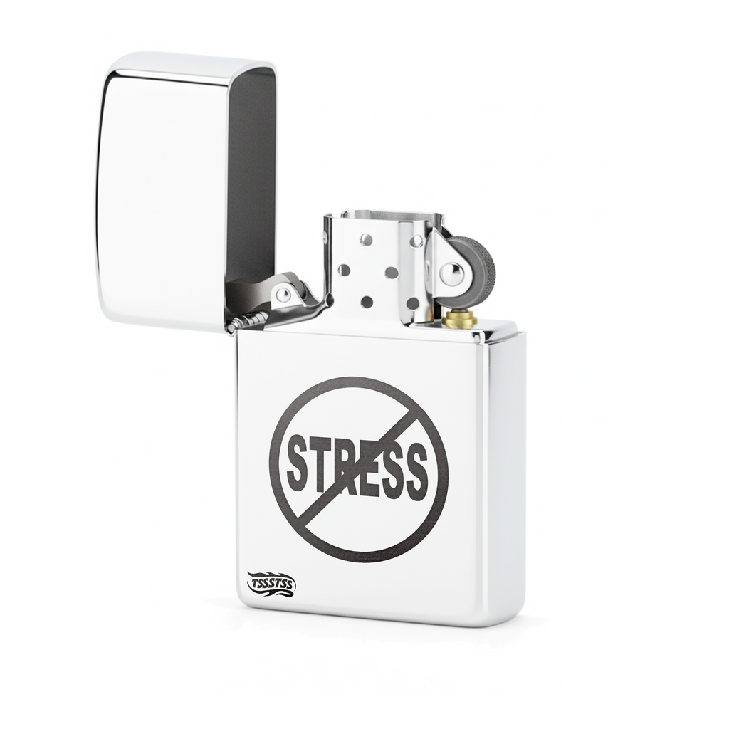 Isqueiro Cromado Polido 'No Stress' detalhe 2