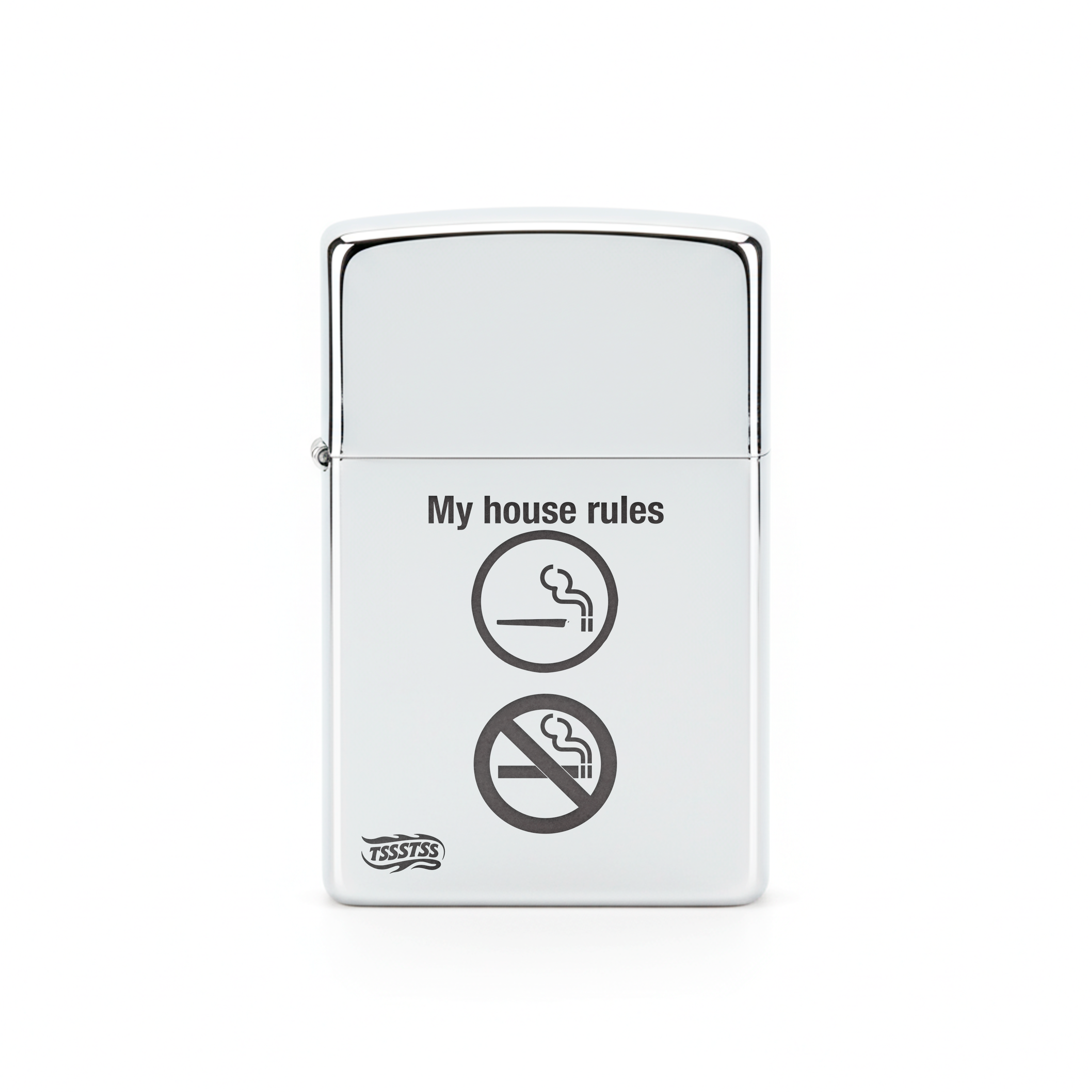 Isqueiro Cromado Polido 'My House Rules'