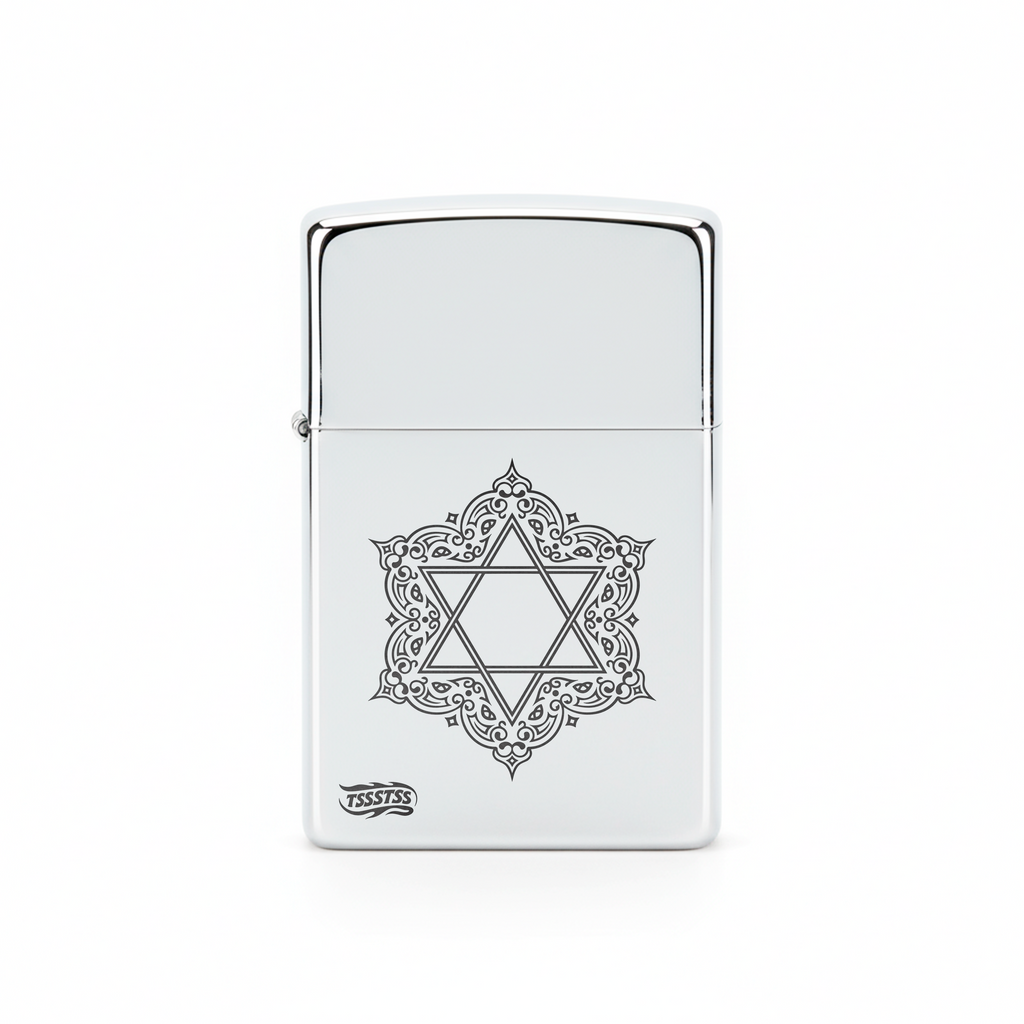 Isqueiro Cromado Polido 'Magen David'