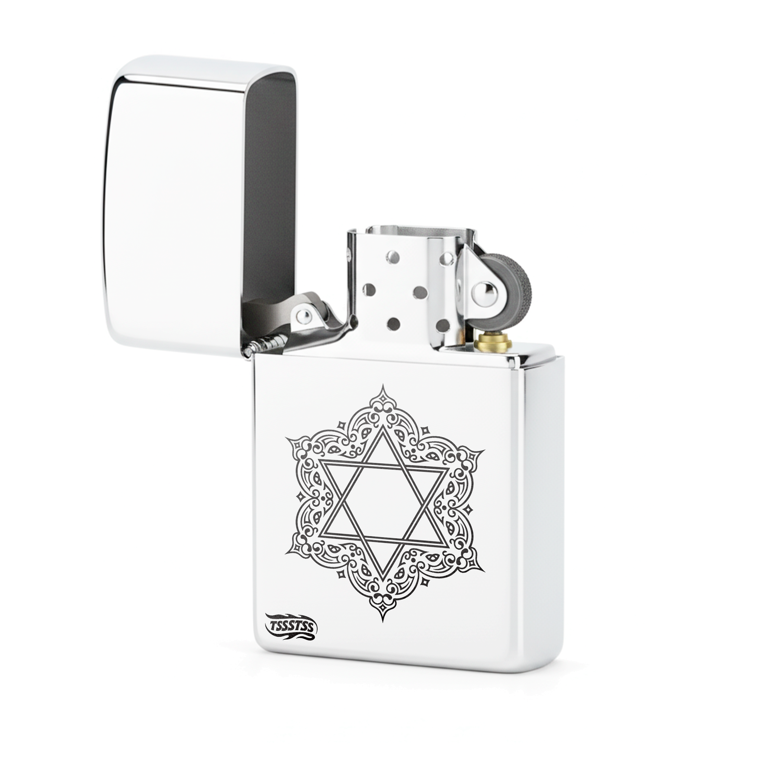 Isqueiro Cromado Polido 'Magen David'