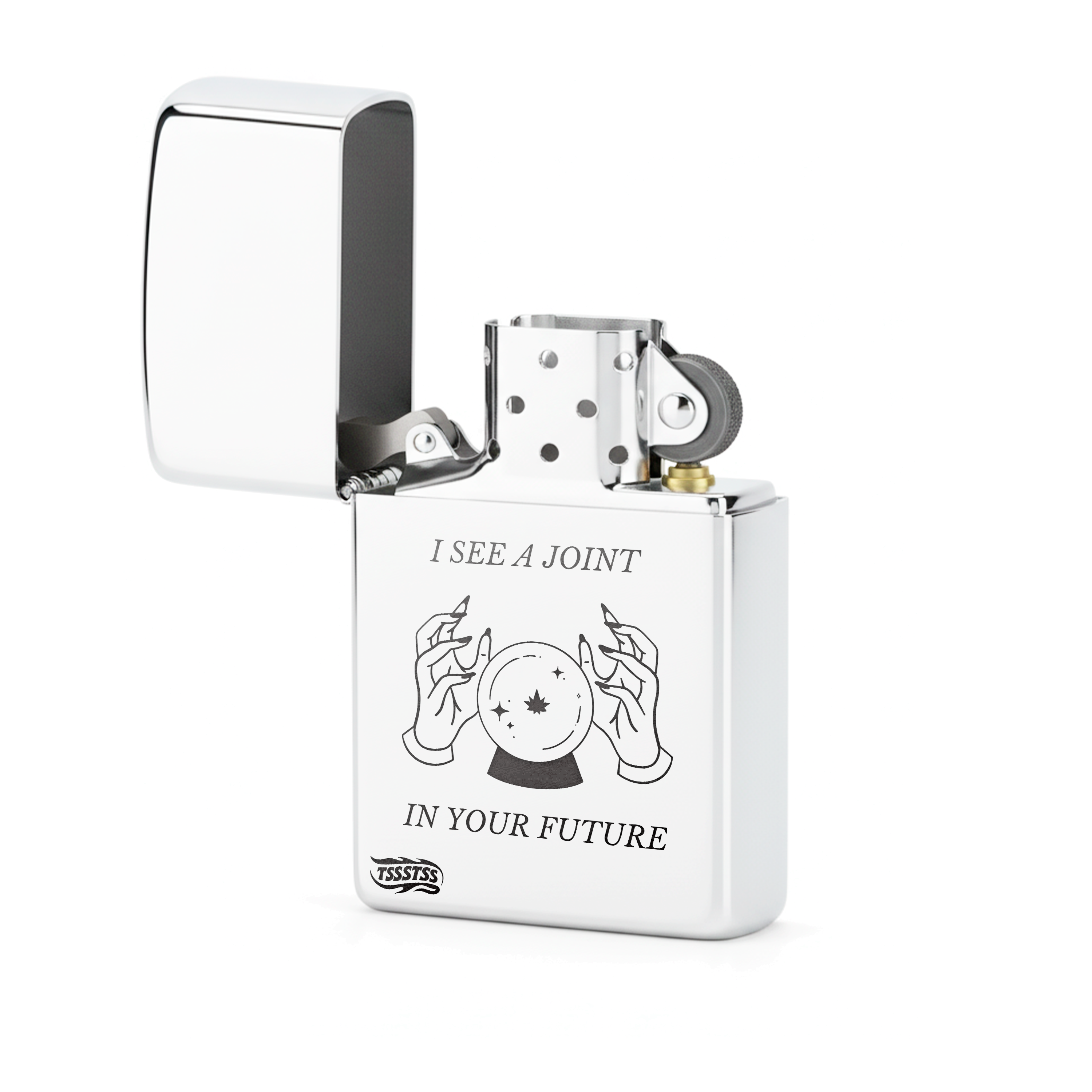 Isqueiro Cromado Polido 'I See A Joint In Your Future'