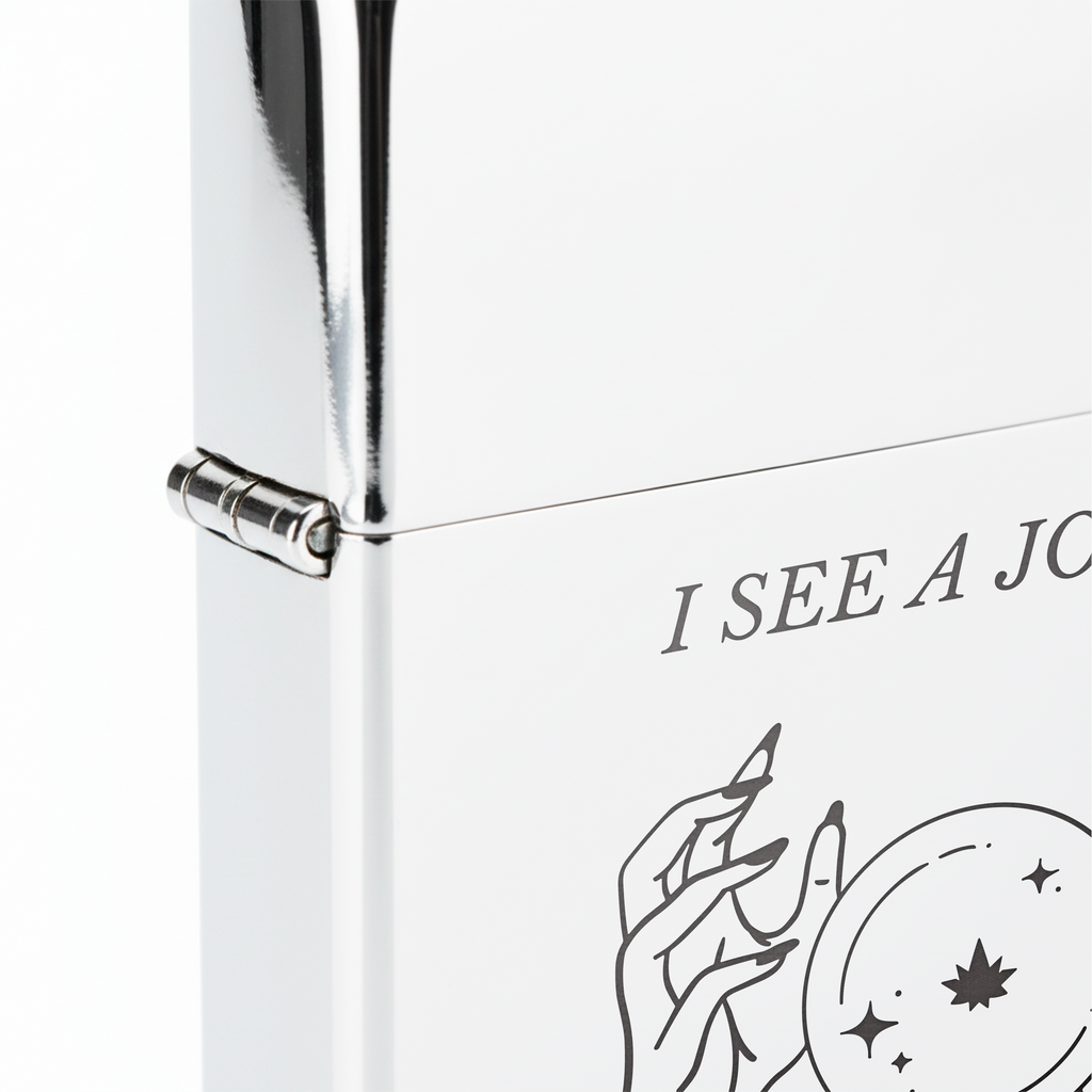 Isqueiro Cromado Polido 'I See A Joint In Your Future' detalhe 5