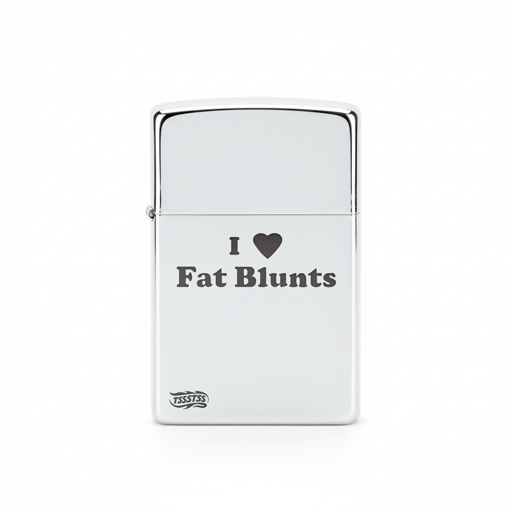 Isqueiro Cromado Polido 'I Love Fat Blunts'