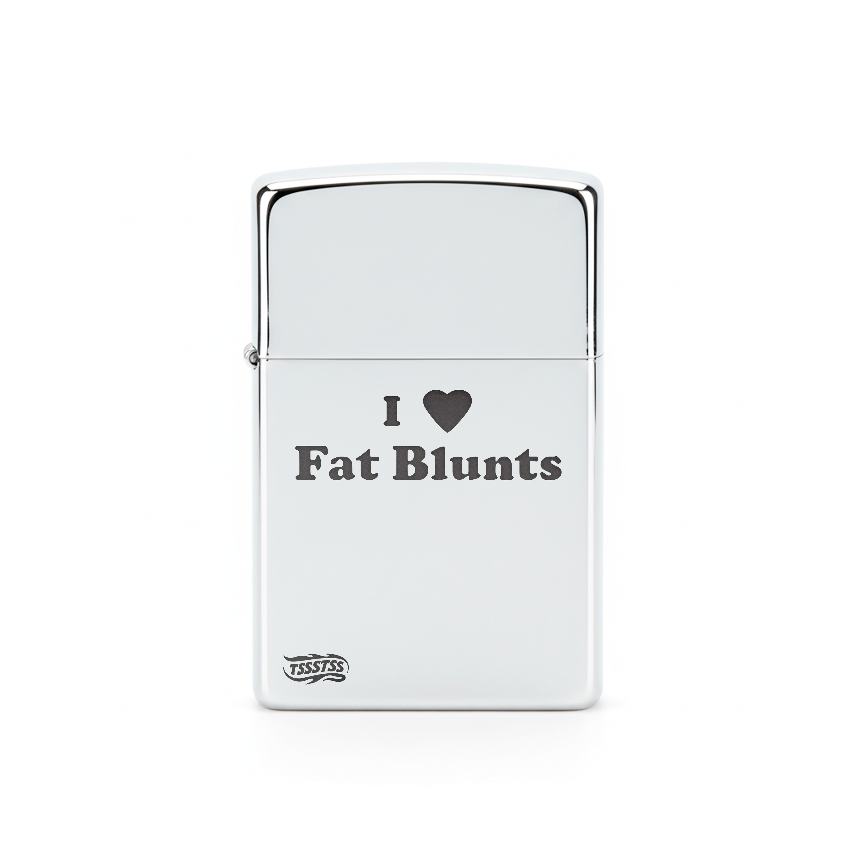 Isqueiro Cromado Polido 'I Love Fat Blunts'