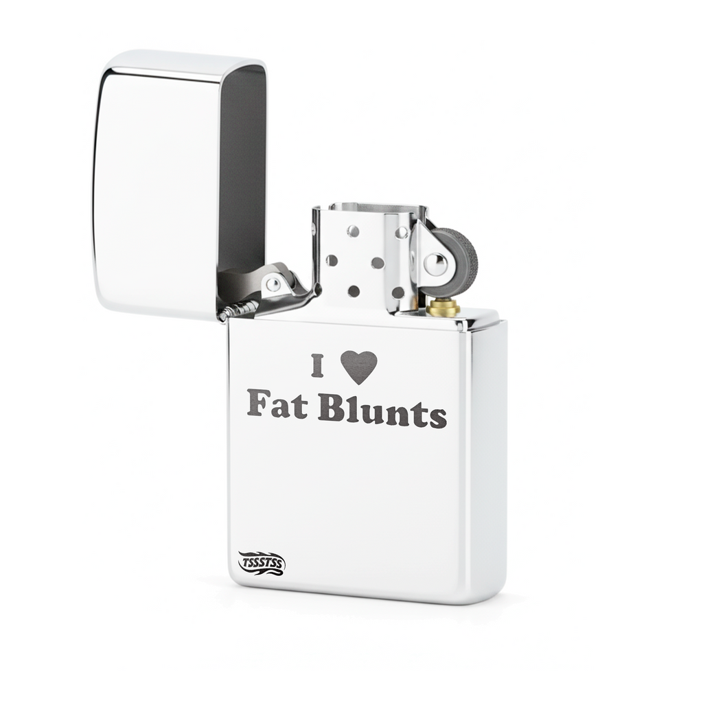 Isqueiro Cromado Polido 'I Love Fat Blunts'