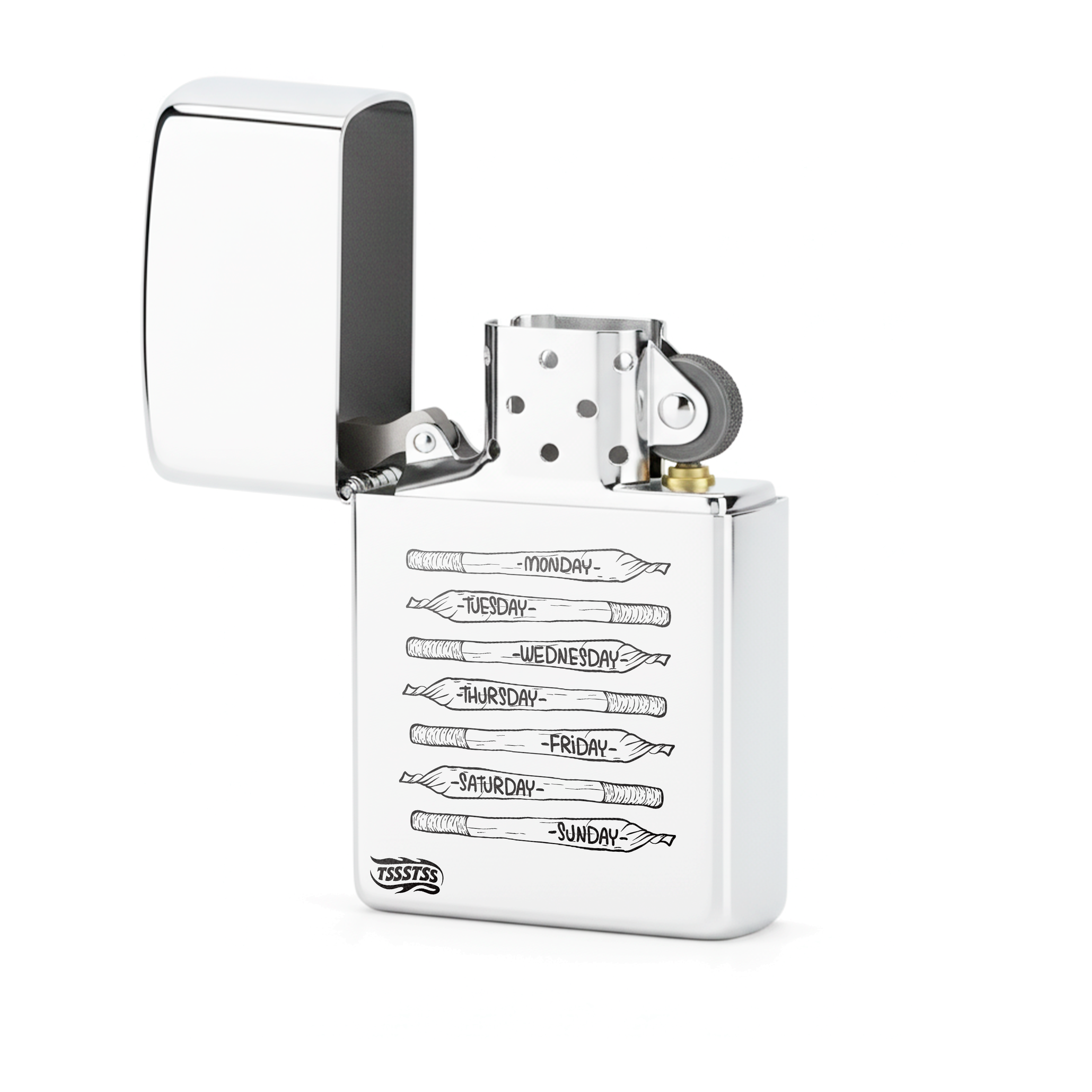 Isqueiro Cromado Polido 'Cardápio da Semana'