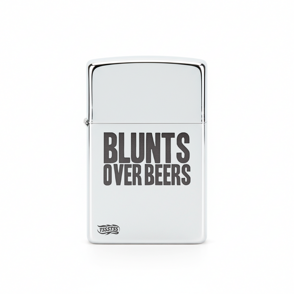 Isqueiro Cromado Polido 'Blunts Over Beers'