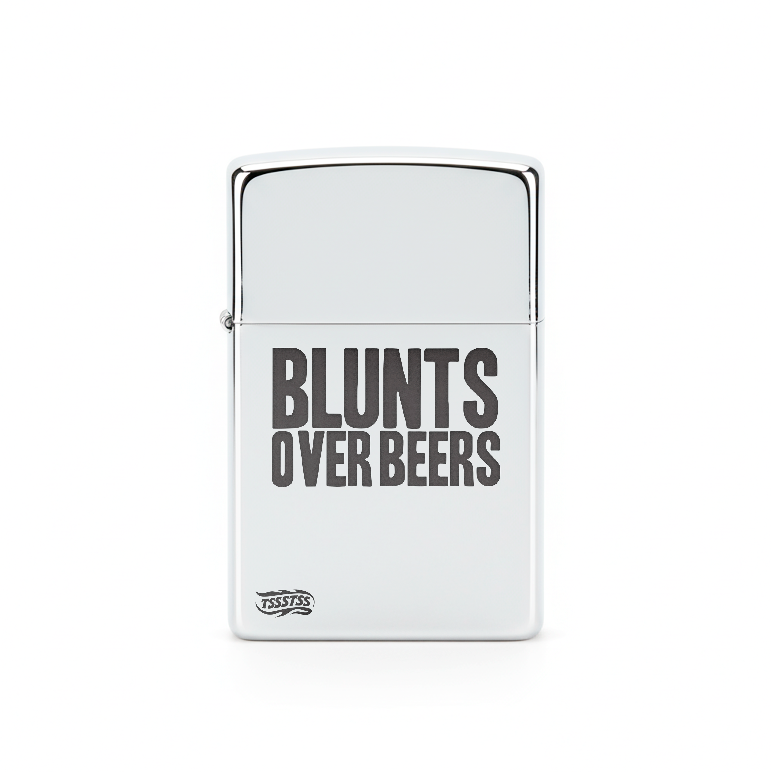Isqueiro Cromado Polido 'Blunts Over Beers'