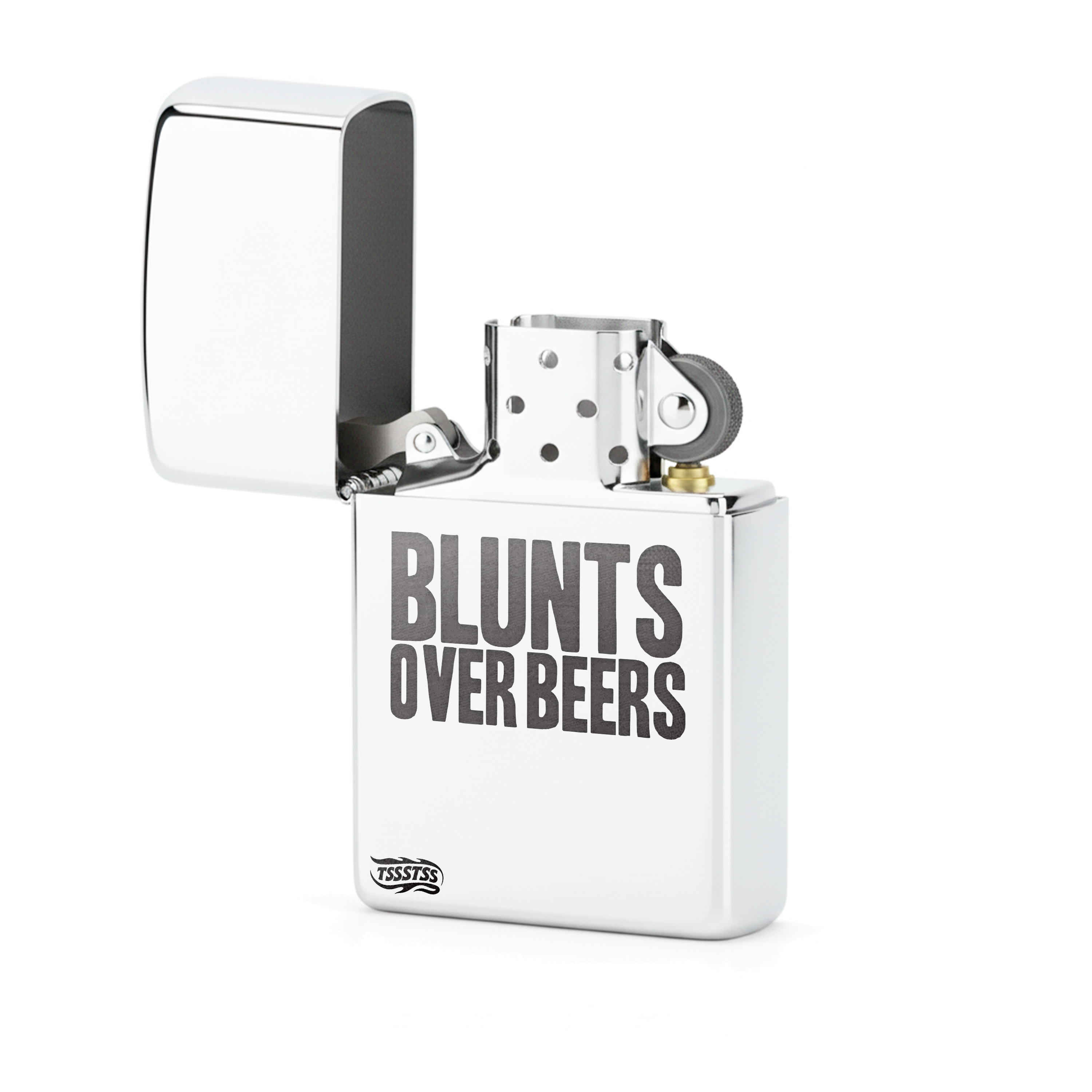 Isqueiro Cromado Polido 'Blunts Over Beers'