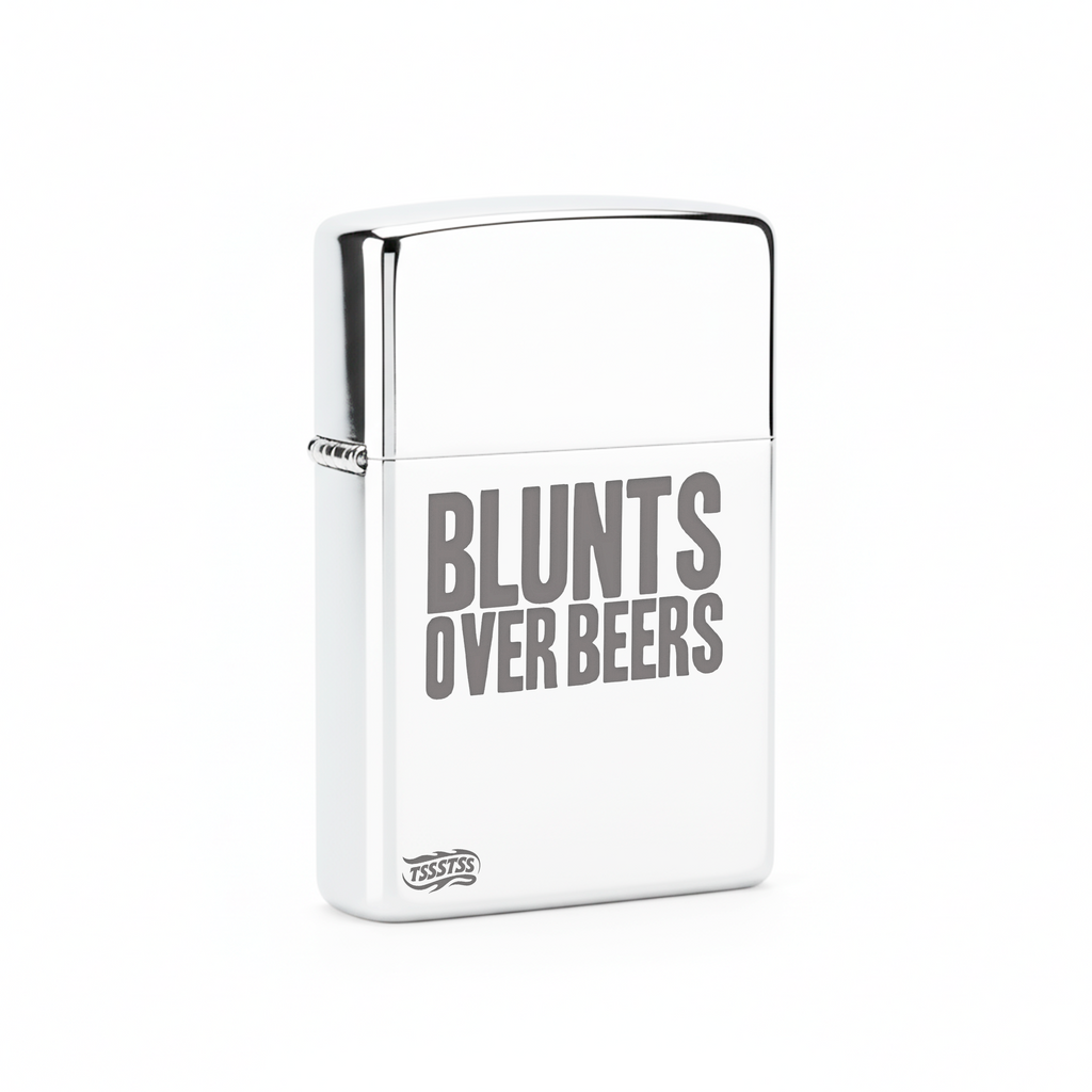 Isqueiro Cromado Polido 'Blunts Over Beers'
